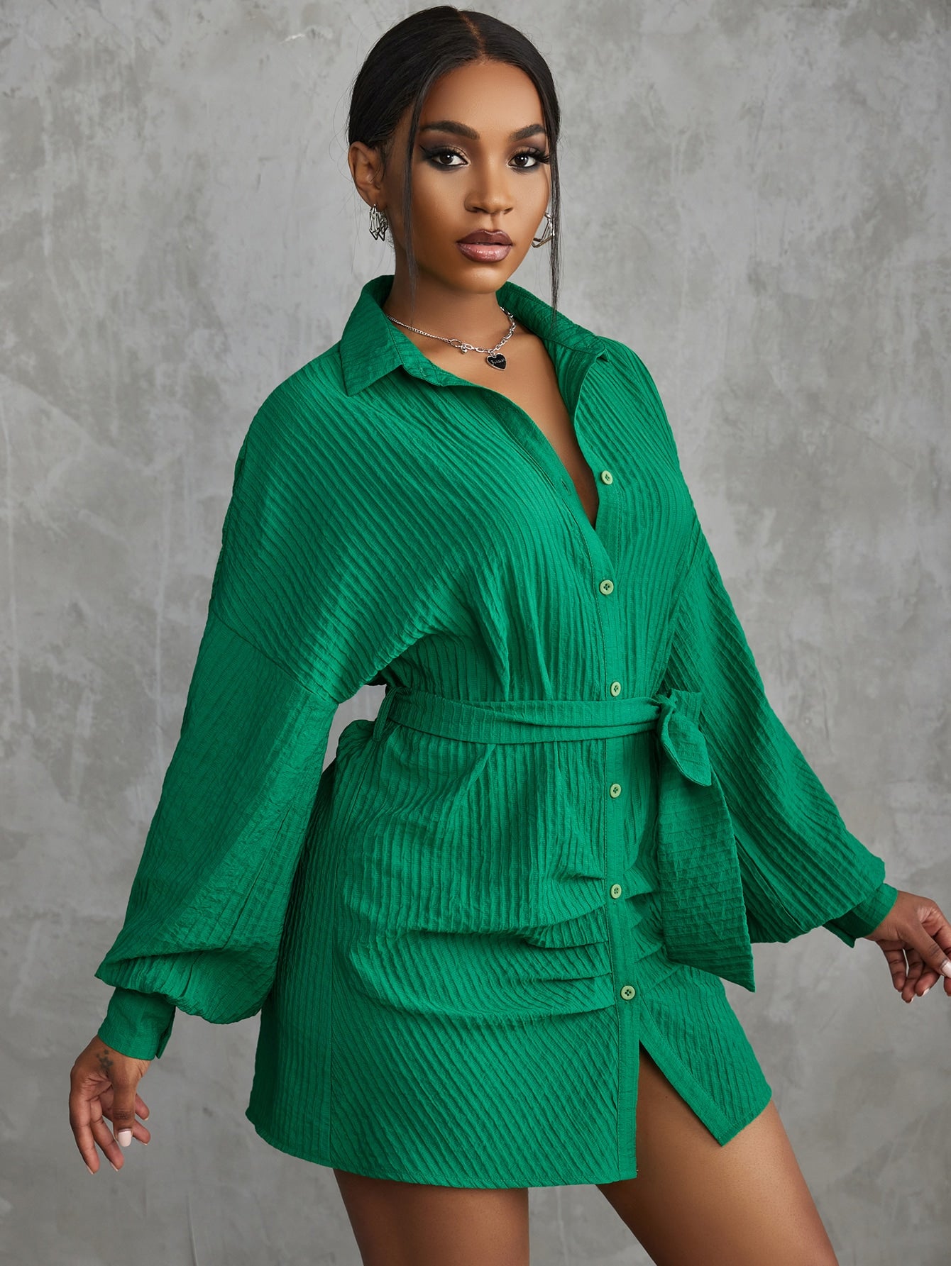 Slayr Drop Shoulder Belted Shirt Dress