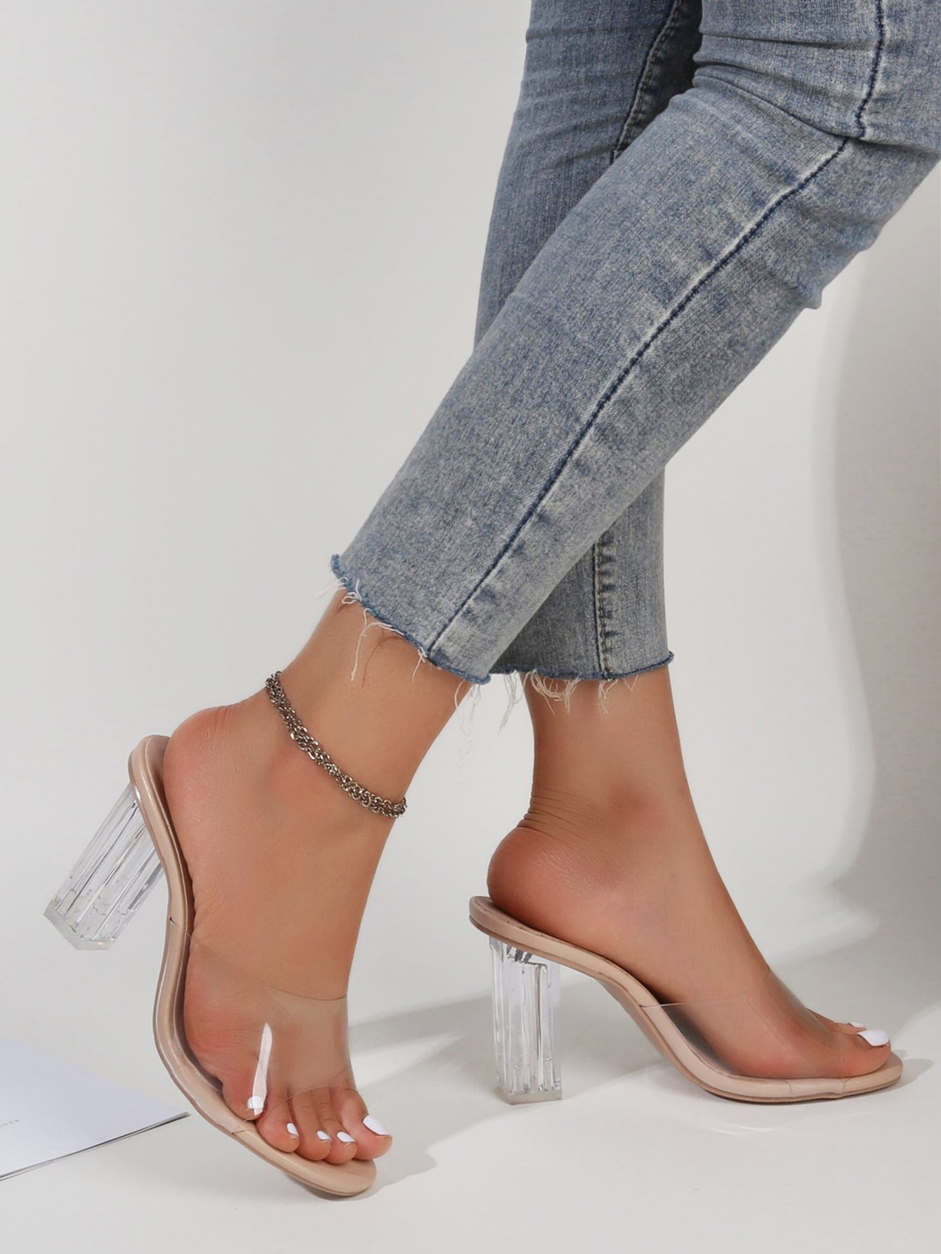 Women Clear Chunky Mule Sandals, Fashion Summer Heeled Sandals