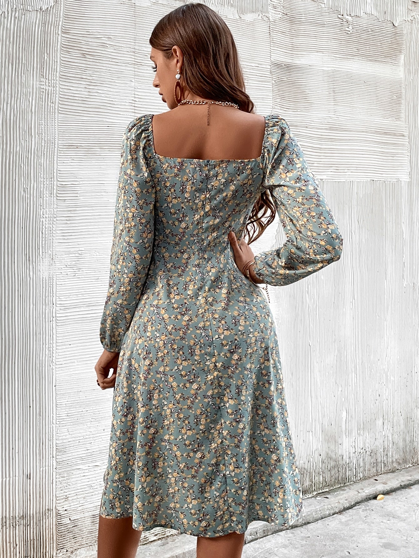 Frenchy Ditsy Floral Knot Front Split Hem Dress