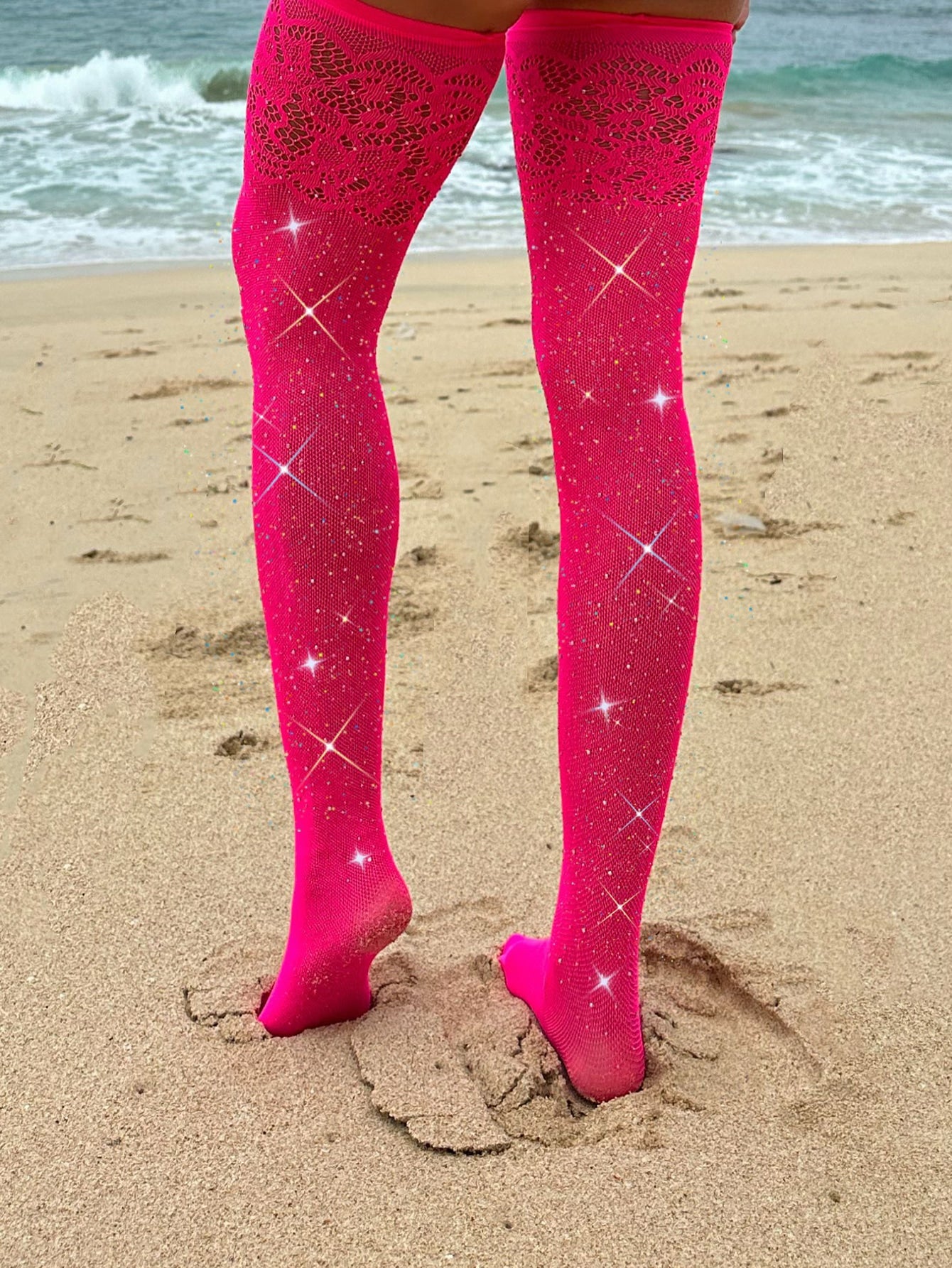 Rhinestone Studded Fishnet Lingerie Set With Stockings