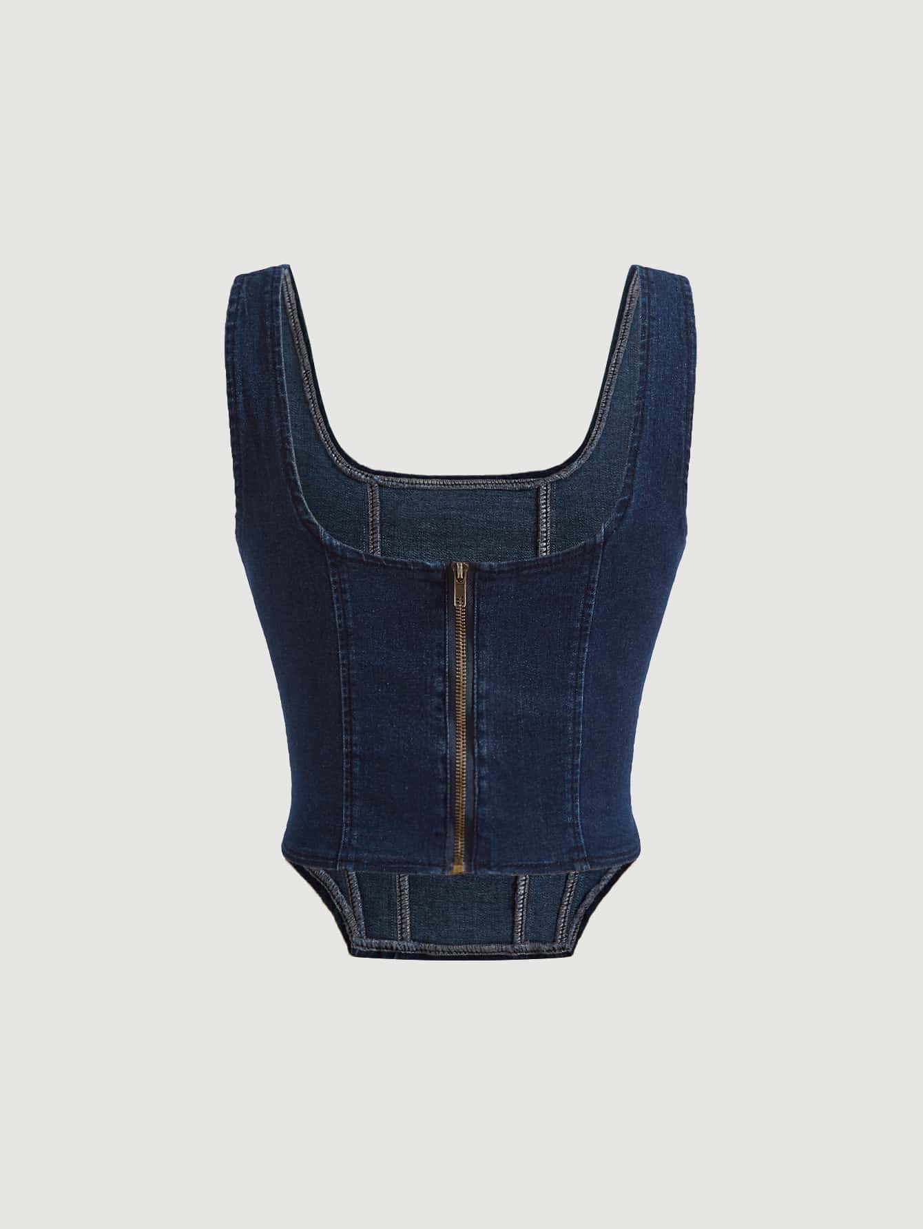 MOD Square Neck Hanky Hem Denim Top