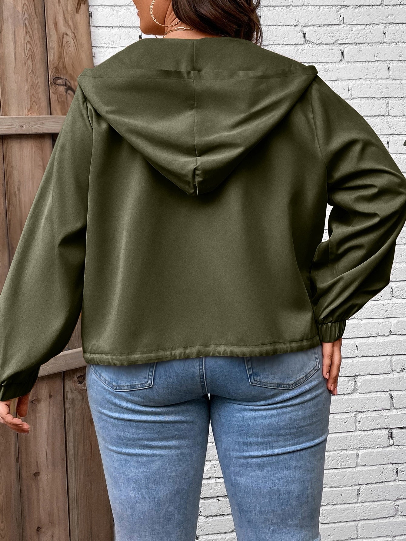 LUNE Plus Flap Pocket Drawstring Hem Hooded Jacket