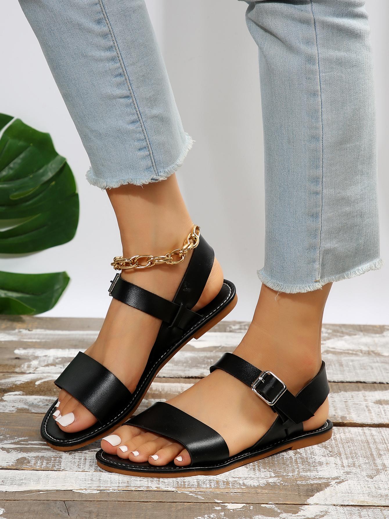 Women Minimalist Flat Sandals, Elegant Brown Slingback Sandals