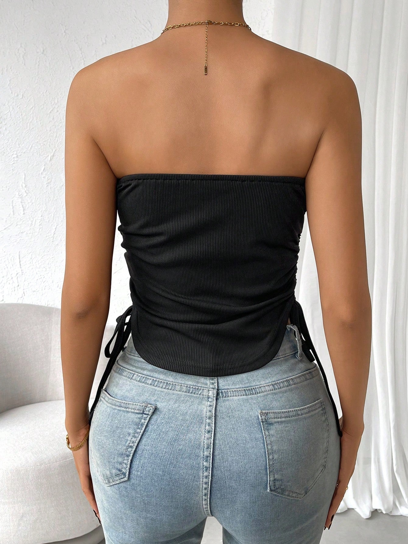 Essnce Drawstring Side Curved Hem Tube Top
