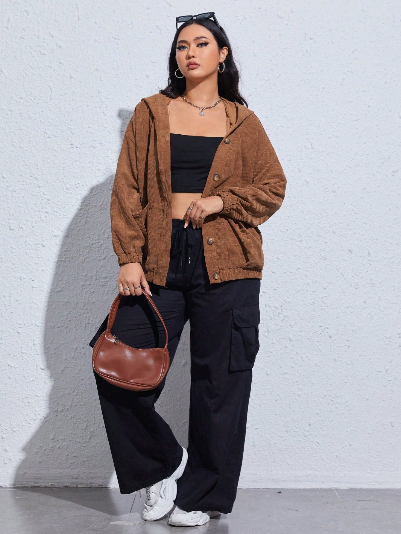 EZwear Plus Drop Shoulder Hooded Corduroy Jacket