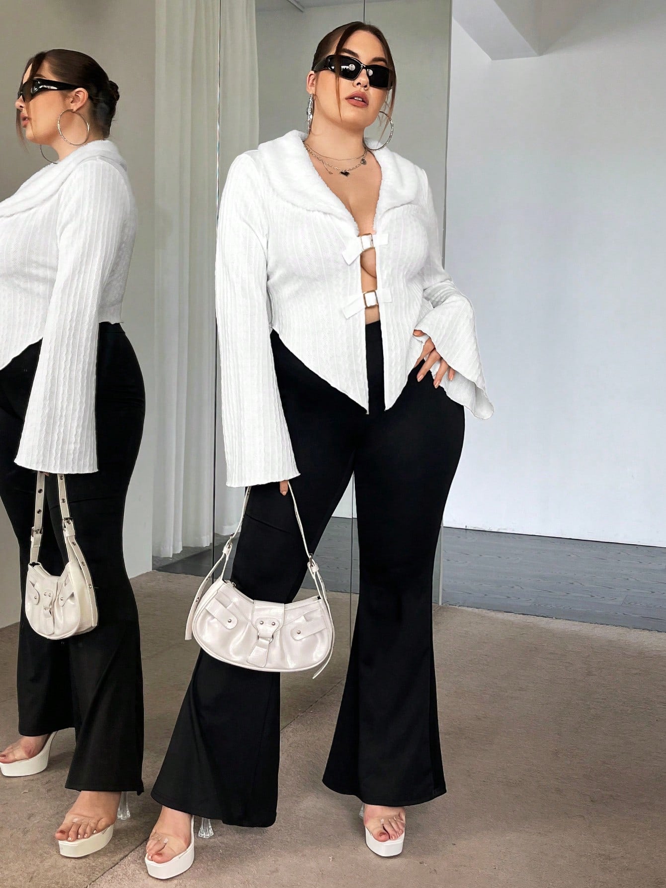 ICON Plus Borg Collar Trumpet Sleeve Buckle Front Jacket