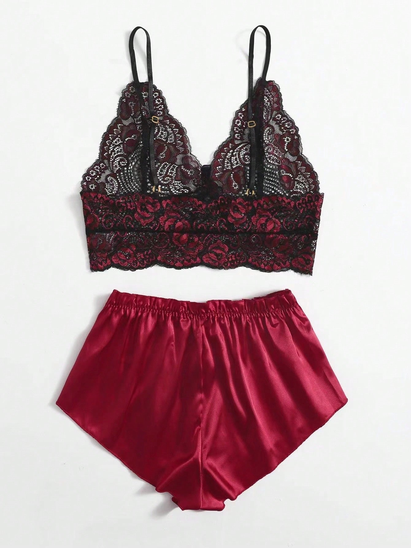 Floral Lace Bralette With Satin Shorts
