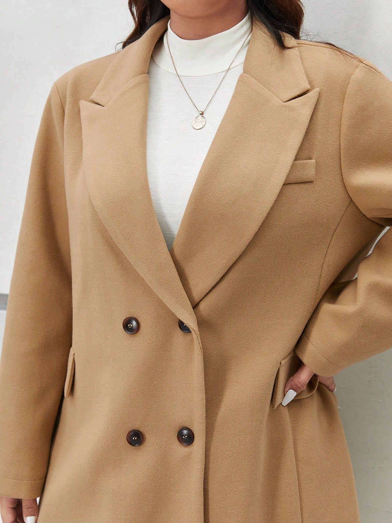 Frenchy Plus Lapel Neck Double Breasted Overcoat