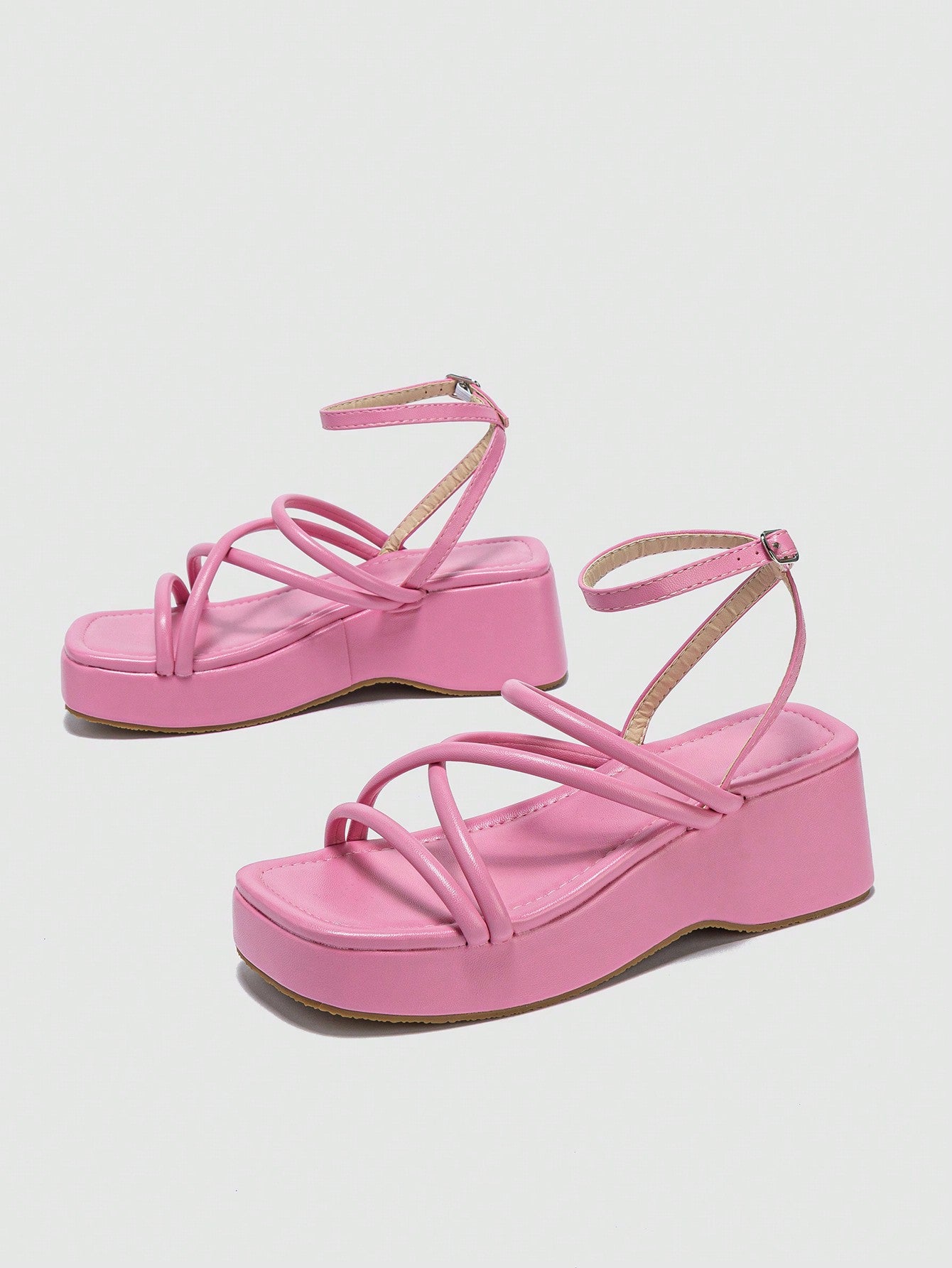 Elegant White Sandals For Women, Minimalist Ankle Strap Flatform Sandals