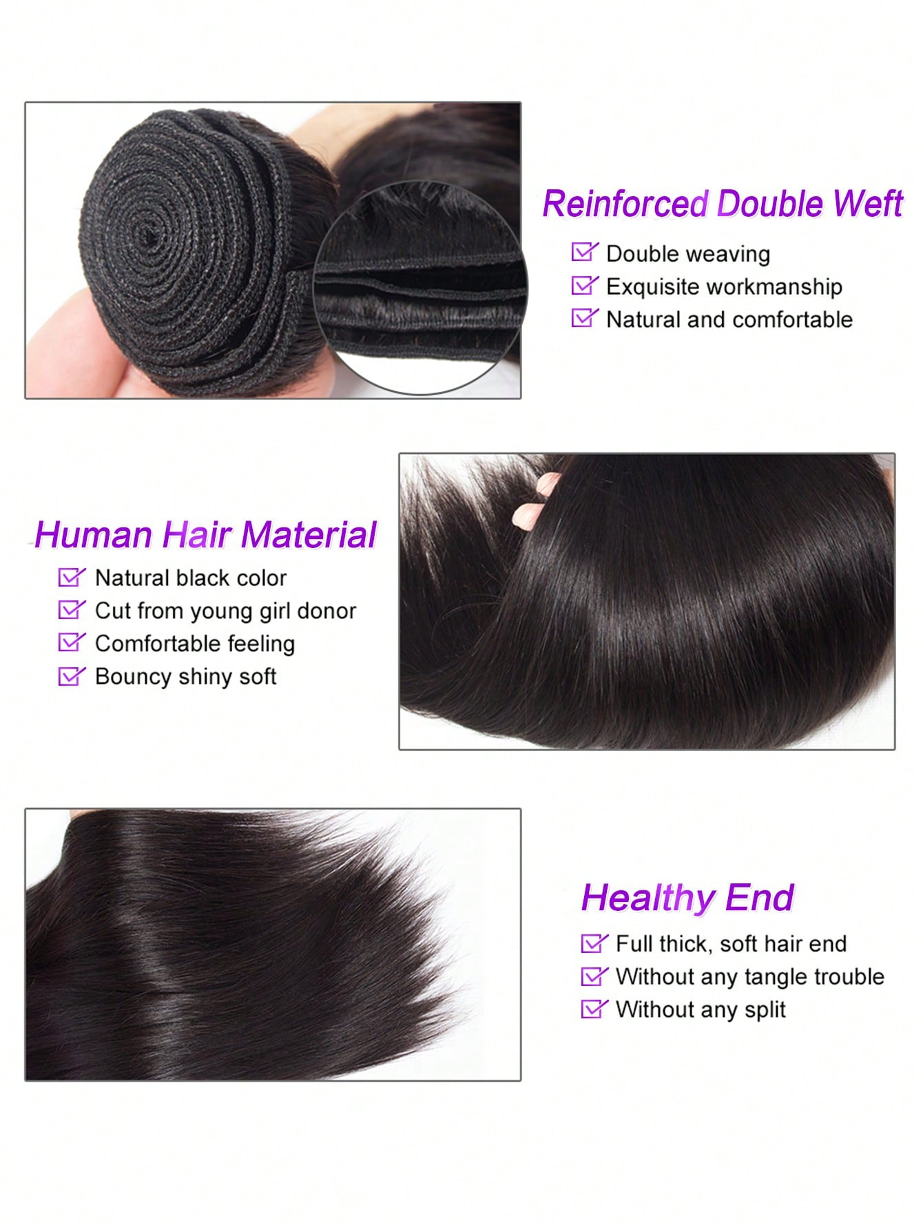 3pcs Straight Bundles Human Hair 100% Unprocessed Virgin Human Hair Long Bundles Straight Hair Extensions Natural Black Color Bundles for Women