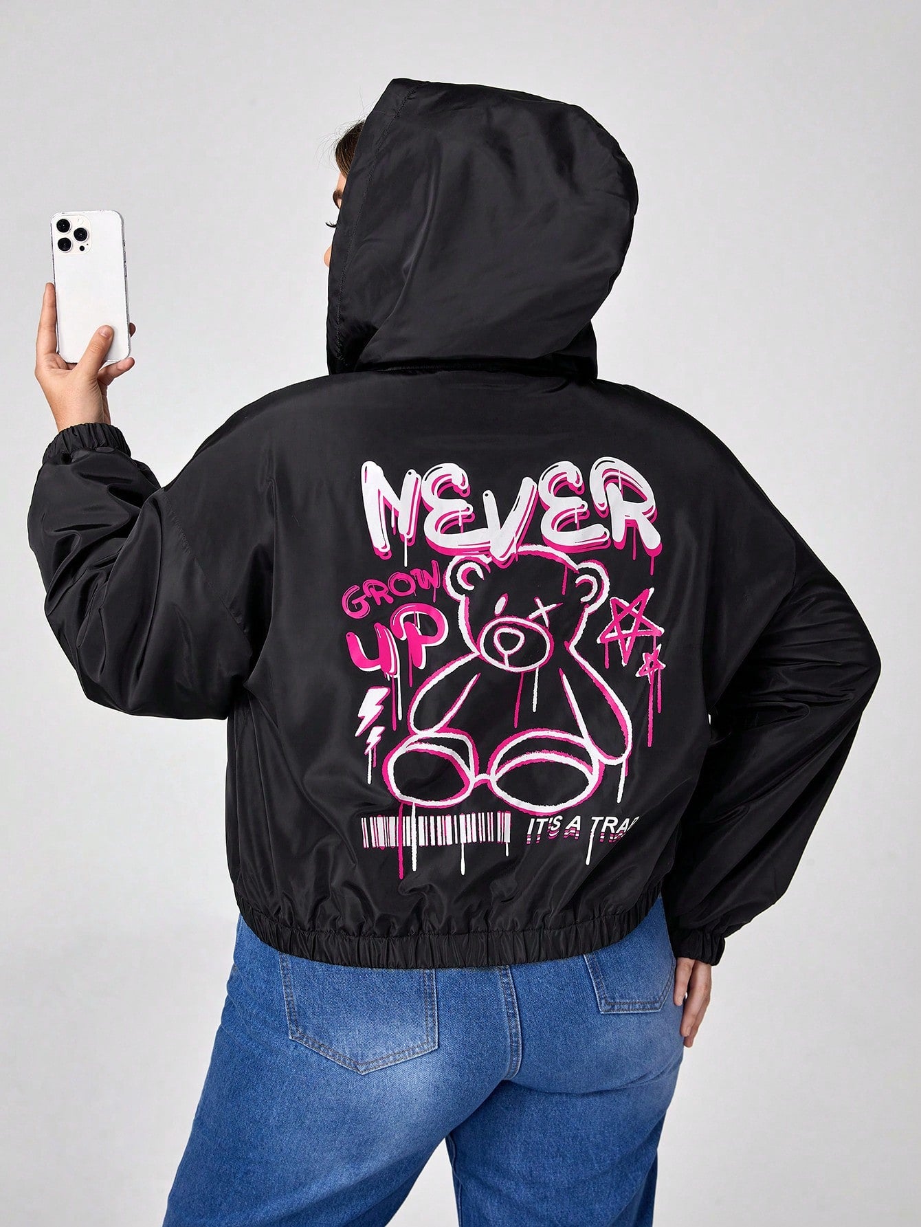 EZwear Plus Drop Shoulder Teddy Lined Hooded Jacket