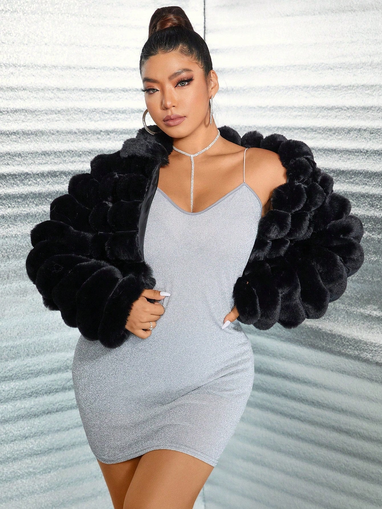 SXY Plus Solid Open Front Fuzzy Coat