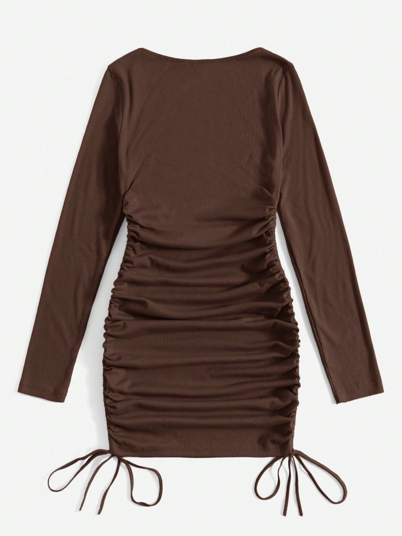 EZwear Scoop Neck Drawstring Side Bodycon Dress