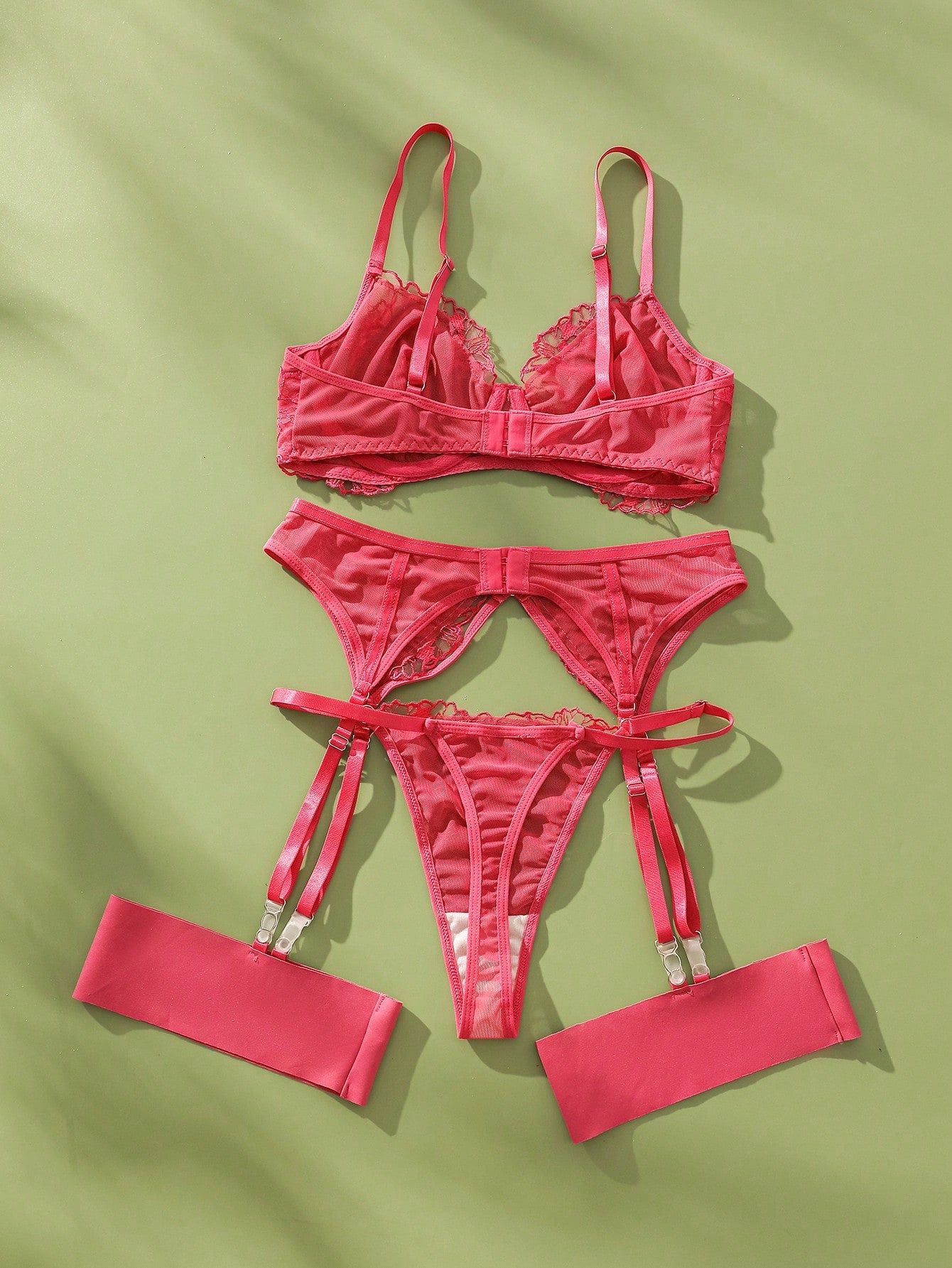 Floral Lace Underwire Garter Lingerie Set