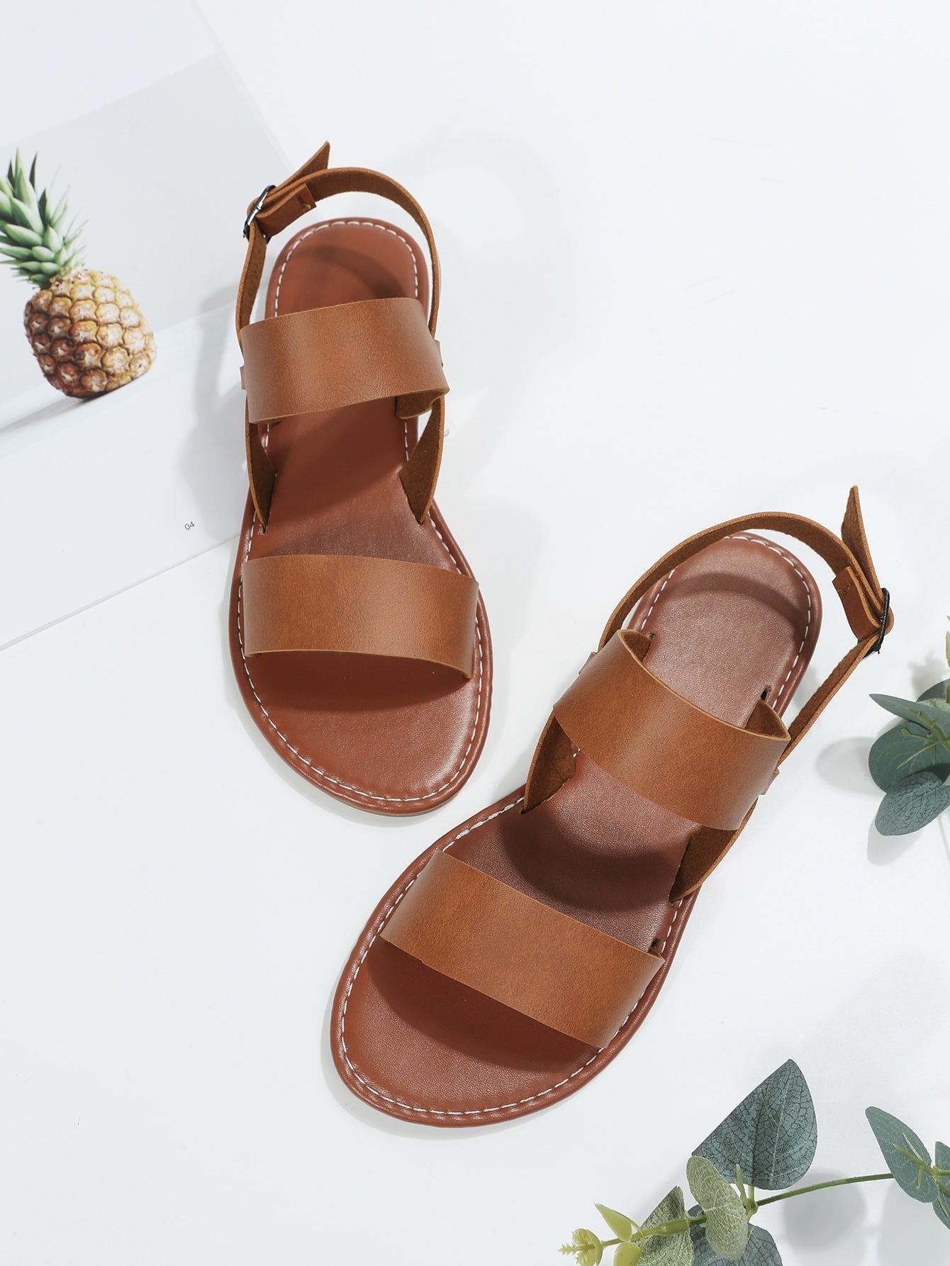 Casual Outdoors Comfy Sandals for Women, Twin Strap Plain Artificial Leather Open Toe Ankle Strap Sandals