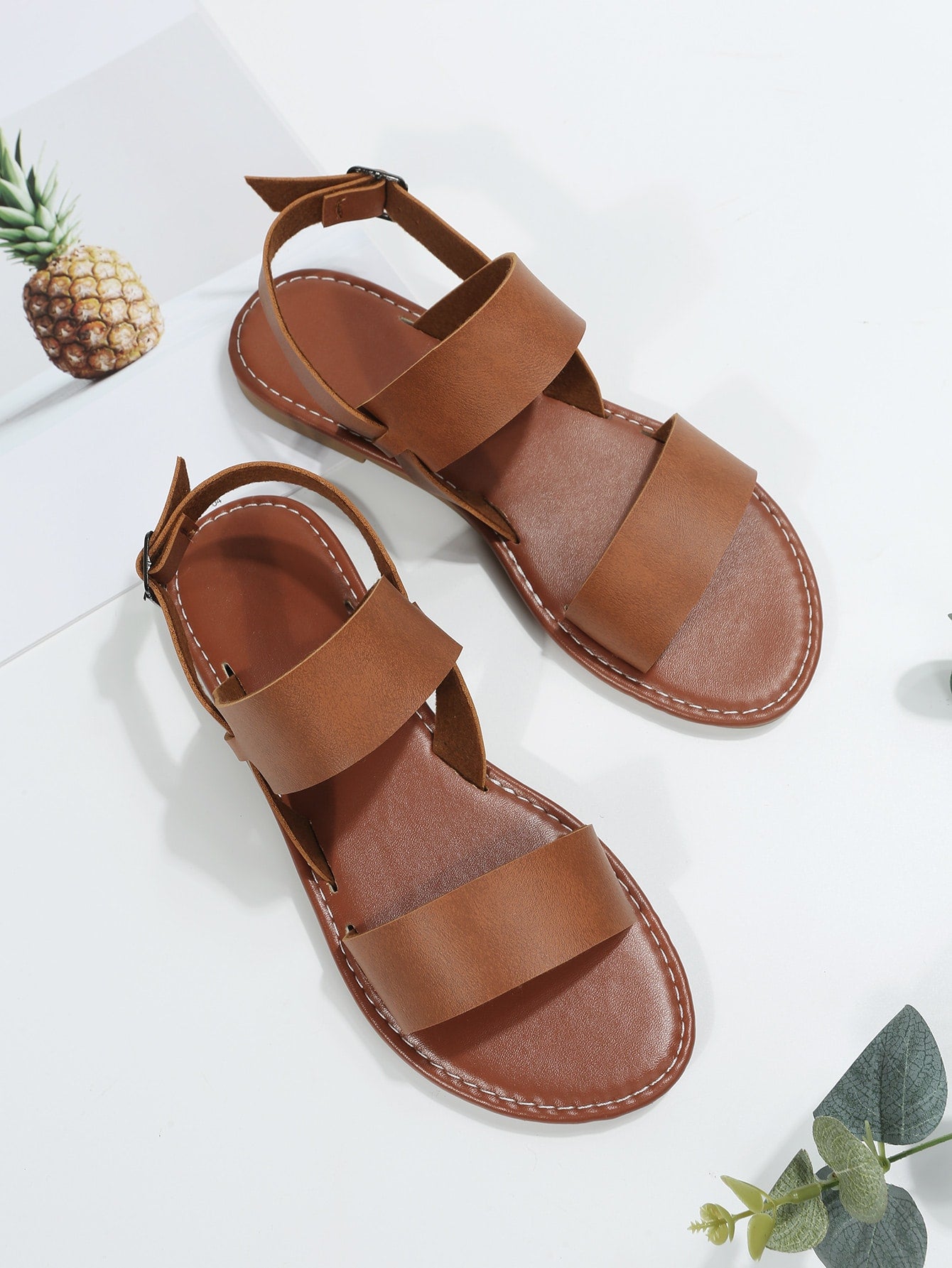 Casual Outdoors Comfy Sandals for Women, Twin Strap Plain Artificial Leather Open Toe Ankle Strap Sandals
