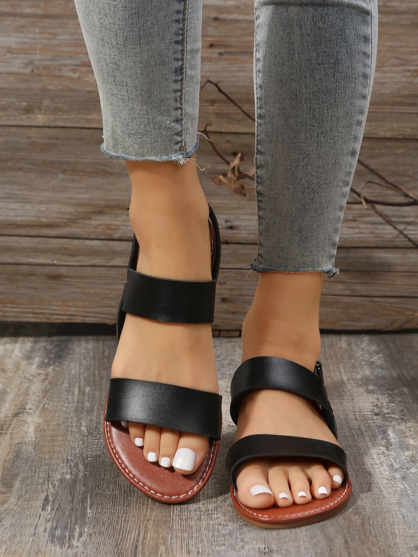 Casual Outdoors Comfy Sandals for Women, Twin Strap Plain Artificial Leather Open Toe Ankle Strap Sandals