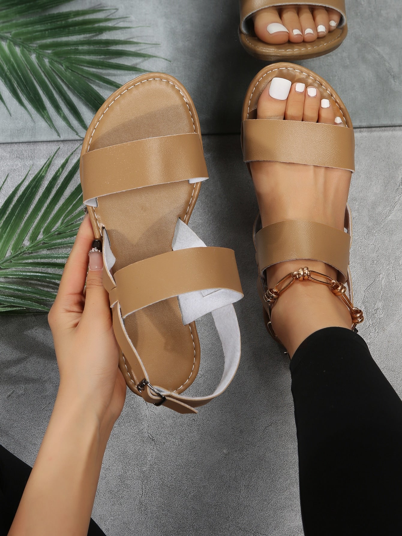 Casual Outdoors Comfy Sandals for Women, Twin Strap Plain Artificial Leather Open Toe Ankle Strap Sandals