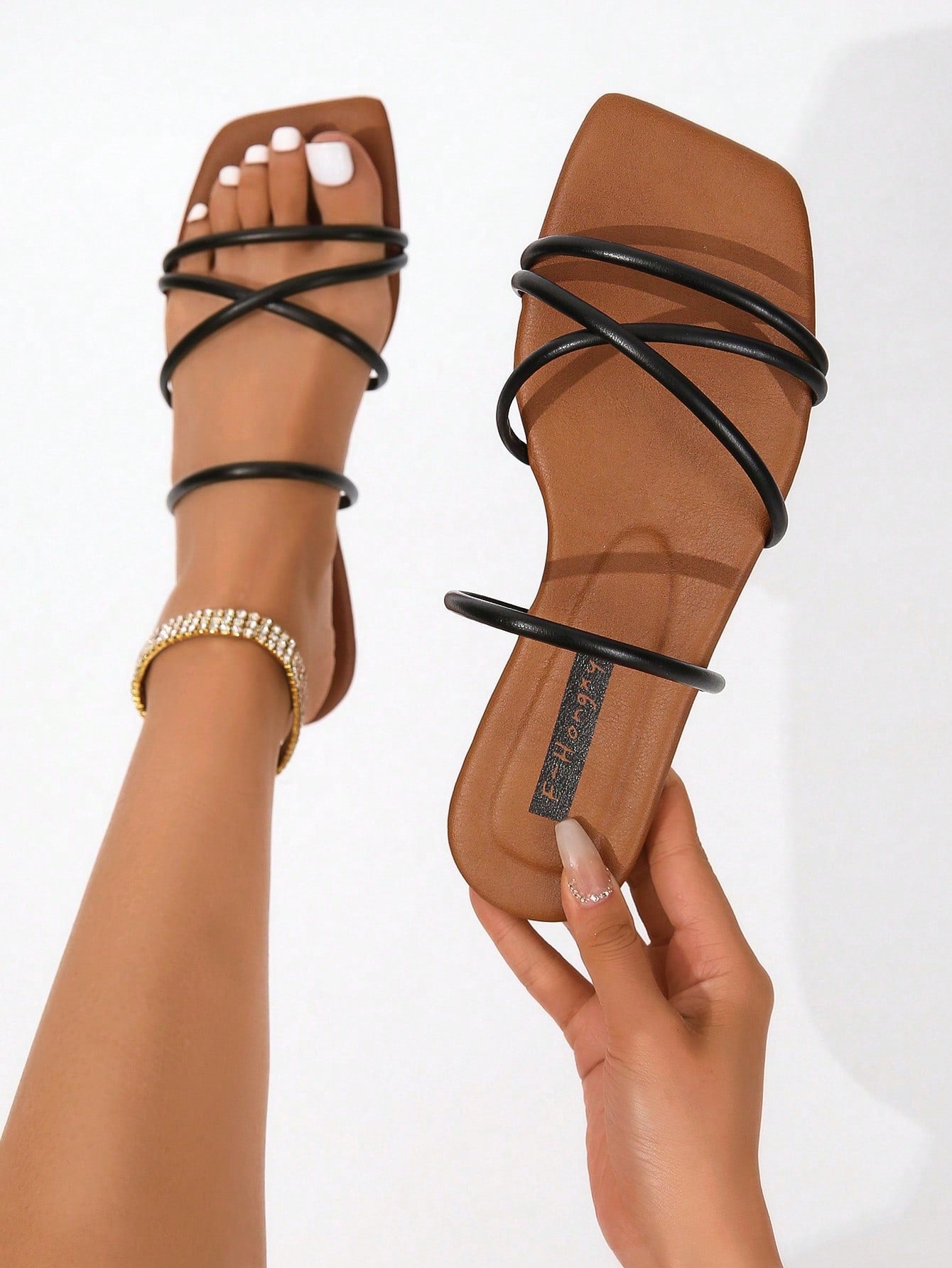 Women Minimalist Thin Strap Slide Sandals, Elegant Summer Flat Sandals