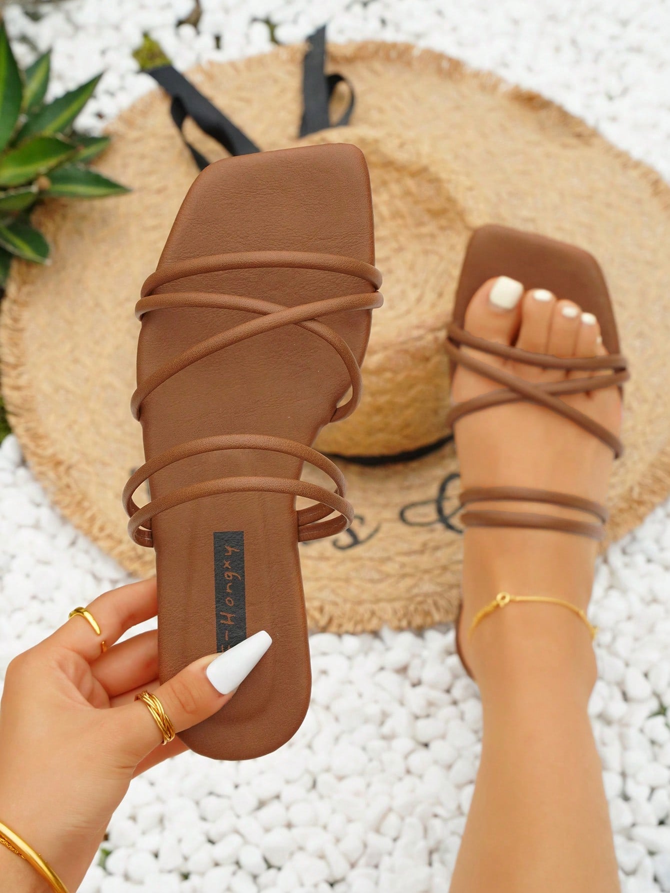 Women Minimalist Thin Strap Slide Sandals, Elegant Summer Flat Sandals