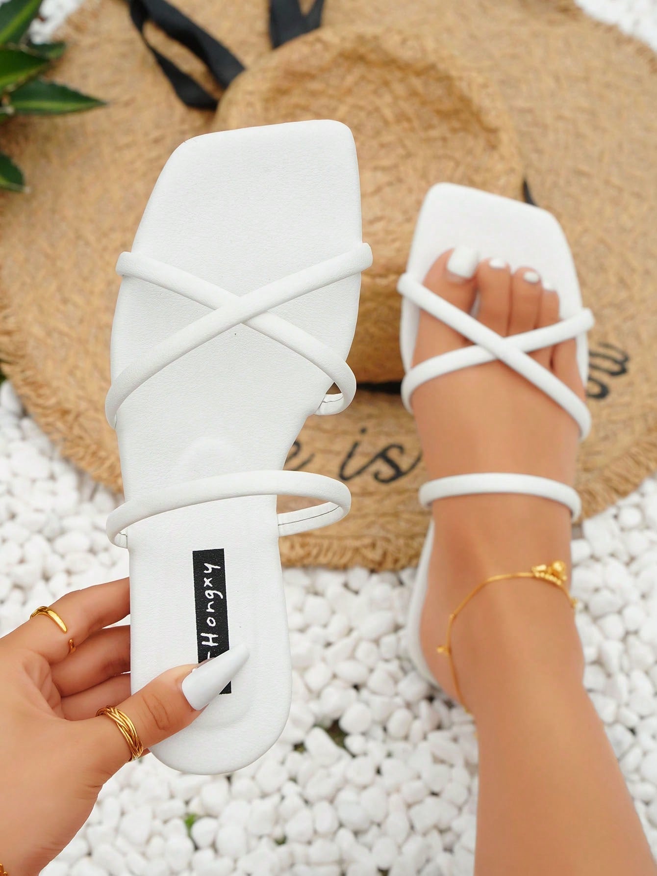 Women Minimalist Thin Strap Slide Sandals, Elegant Summer Flat Sandals