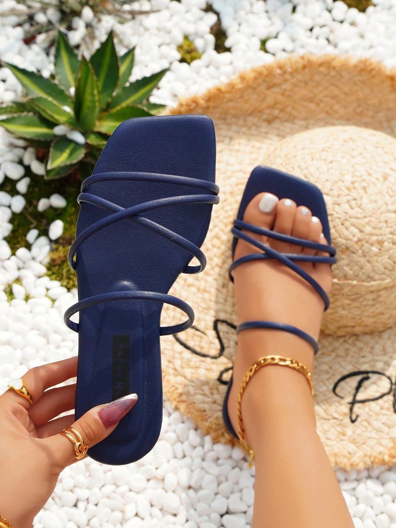 Women Minimalist Thin Strap Slide Sandals, Elegant Summer Flat Sandals