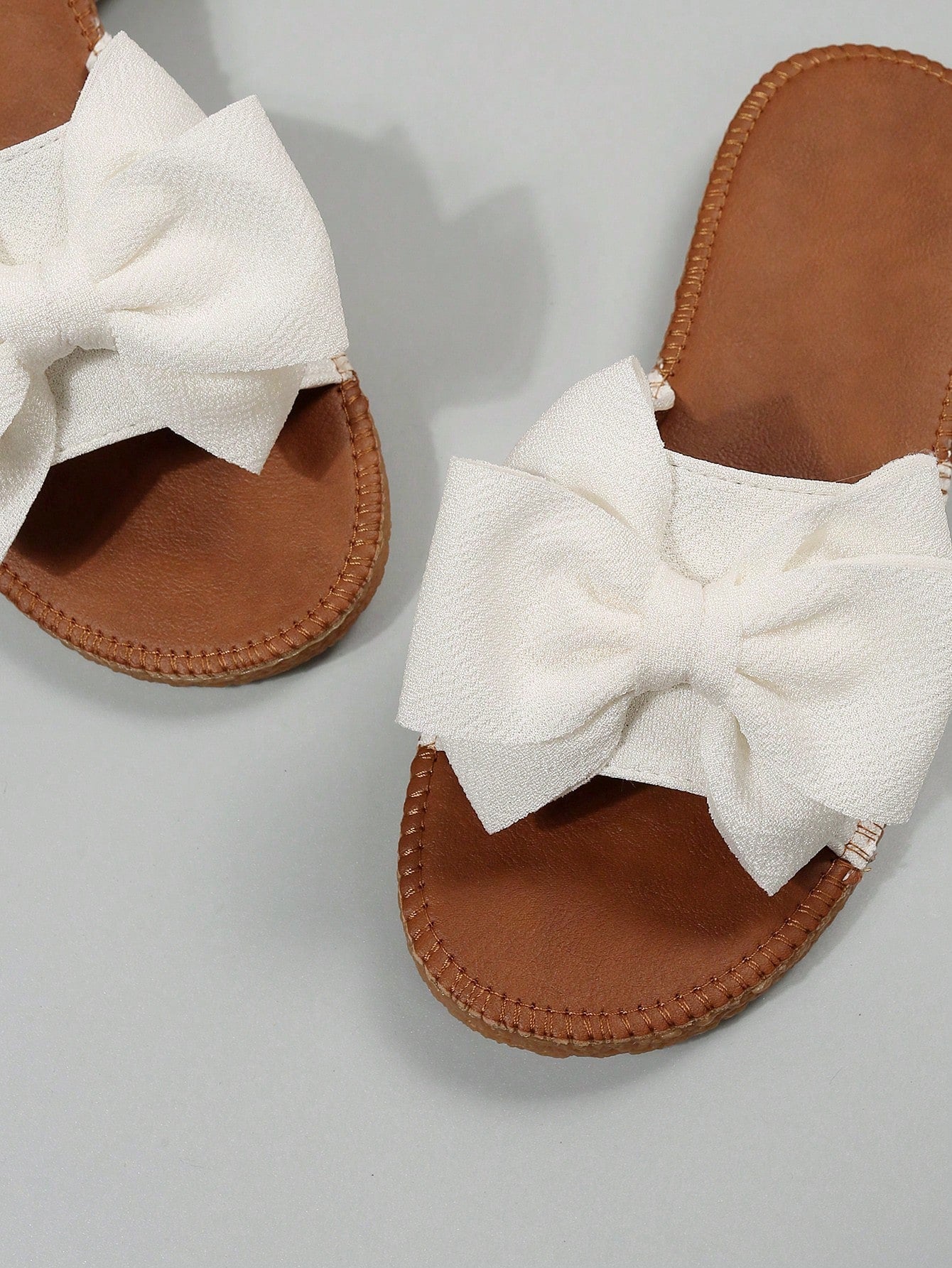 Preppy Slide Sandals For Women, Bow Decor Single Band Flat Sandals