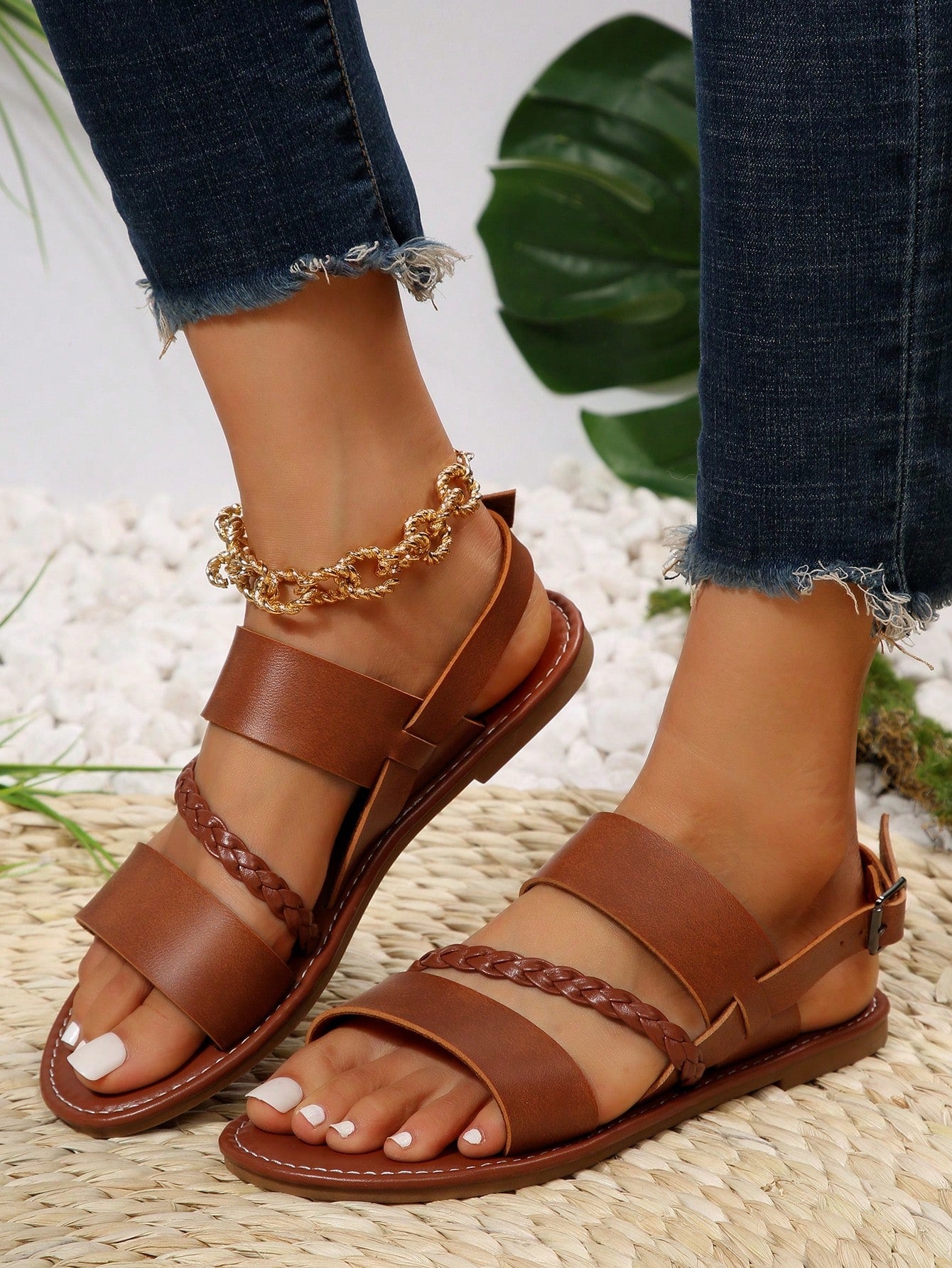 Casual Outdoors Comfy Sandals for Women, Twin Strap Plain Artificial Leather Open Toe Ankle Strap Sandals
