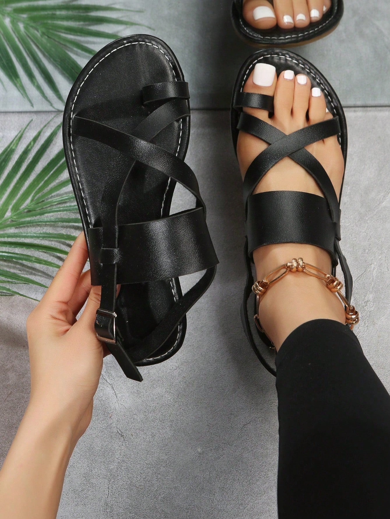 Casual Outdoors Comfy Sandals for Women, Twin Strap Plain Artificial Leather Open Toe Ankle Strap Sandals