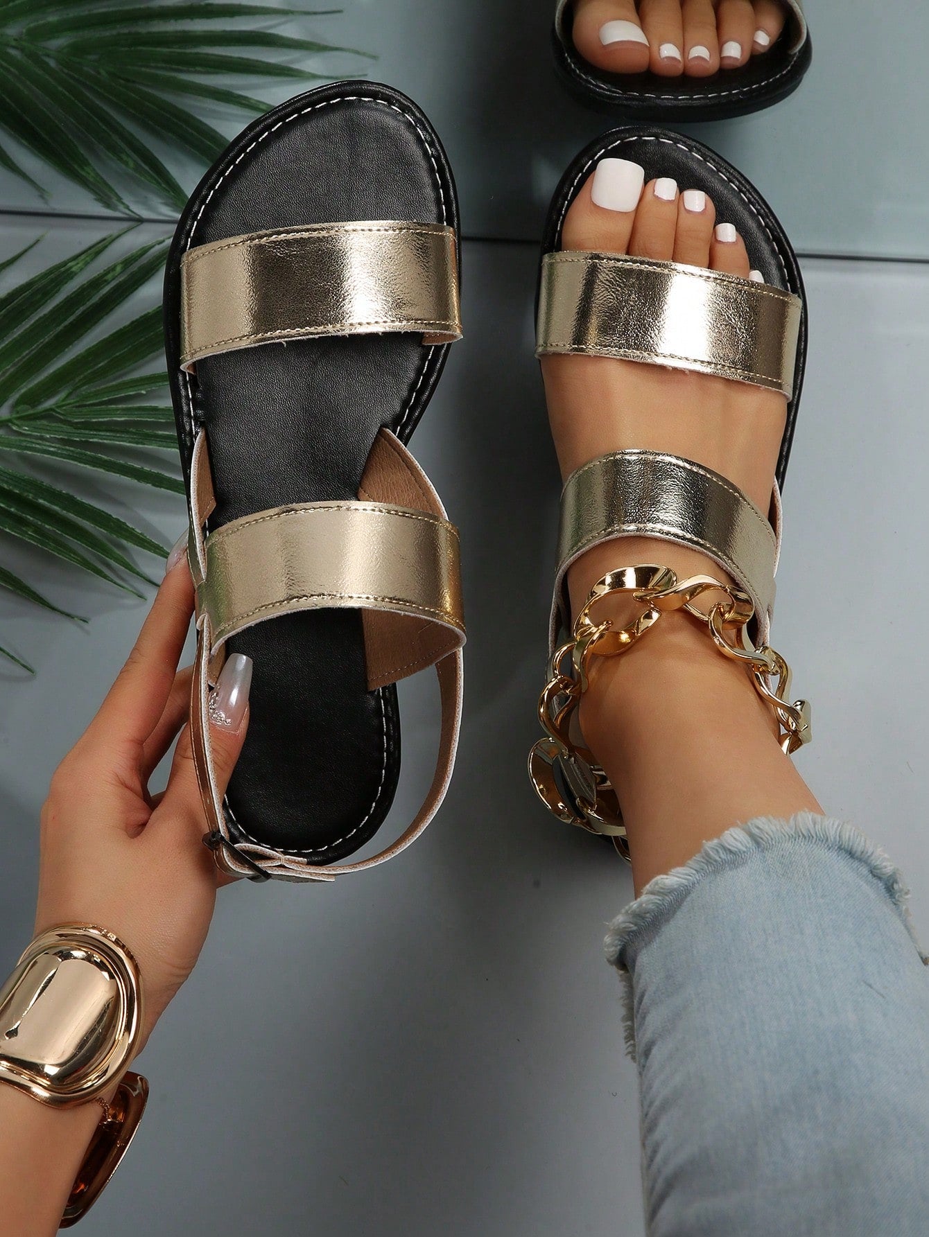 Casual Outdoors Comfy Sandals for Women, Twin Strap Plain Artificial Leather Open Toe Ankle Strap Sandals