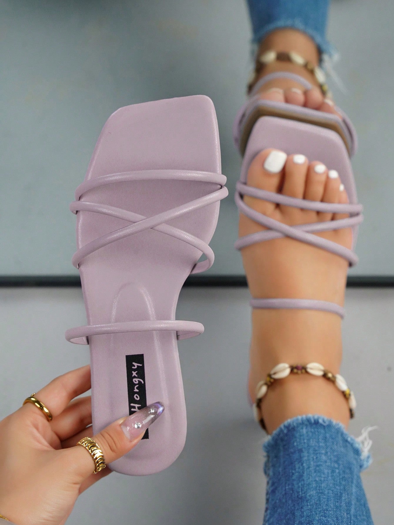 Women Minimalist Thin Strap Slide Sandals, Elegant Summer Flat Sandals