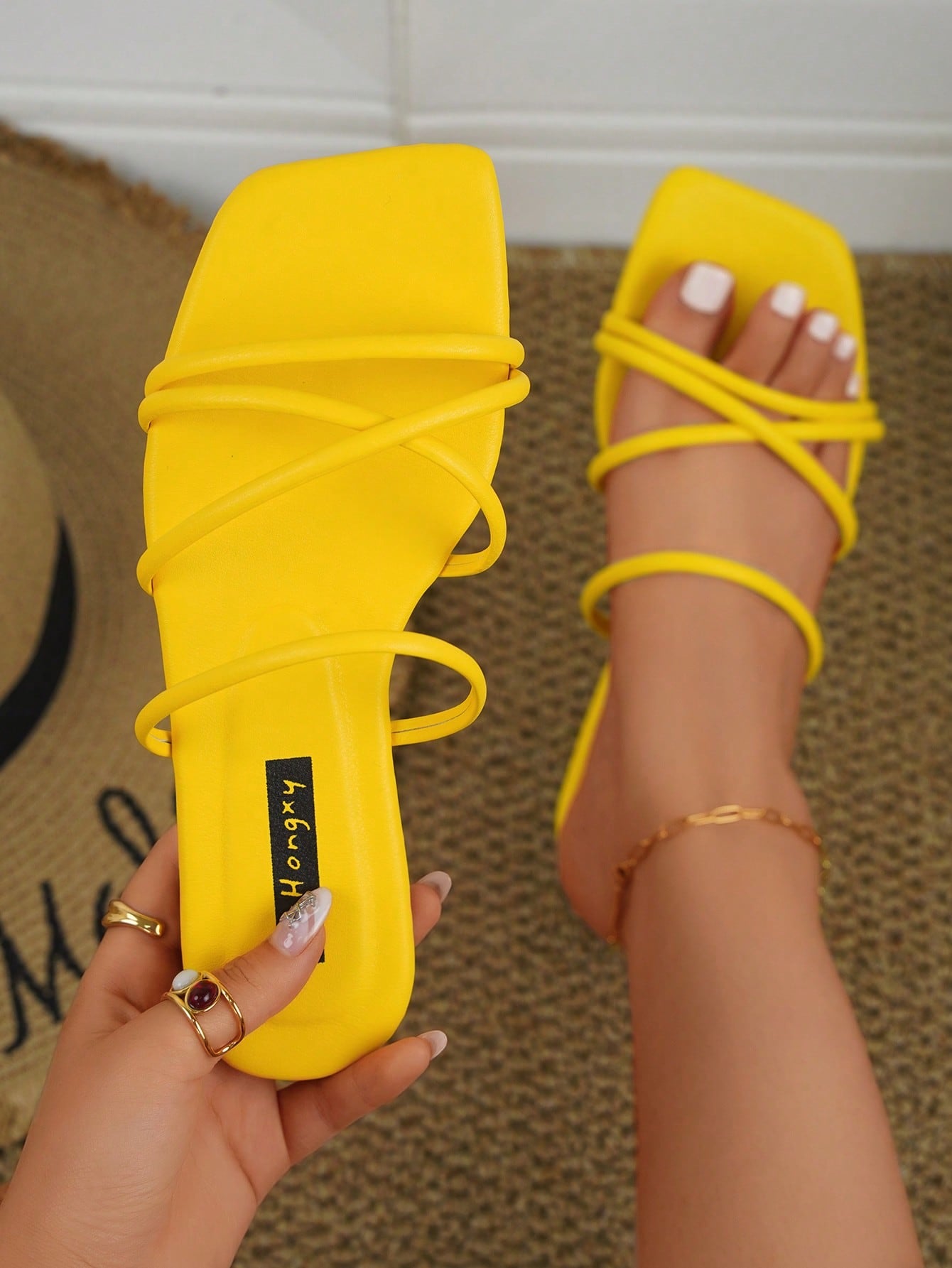 Women Minimalist Thin Strap Slide Sandals, Elegant Summer Flat Sandals