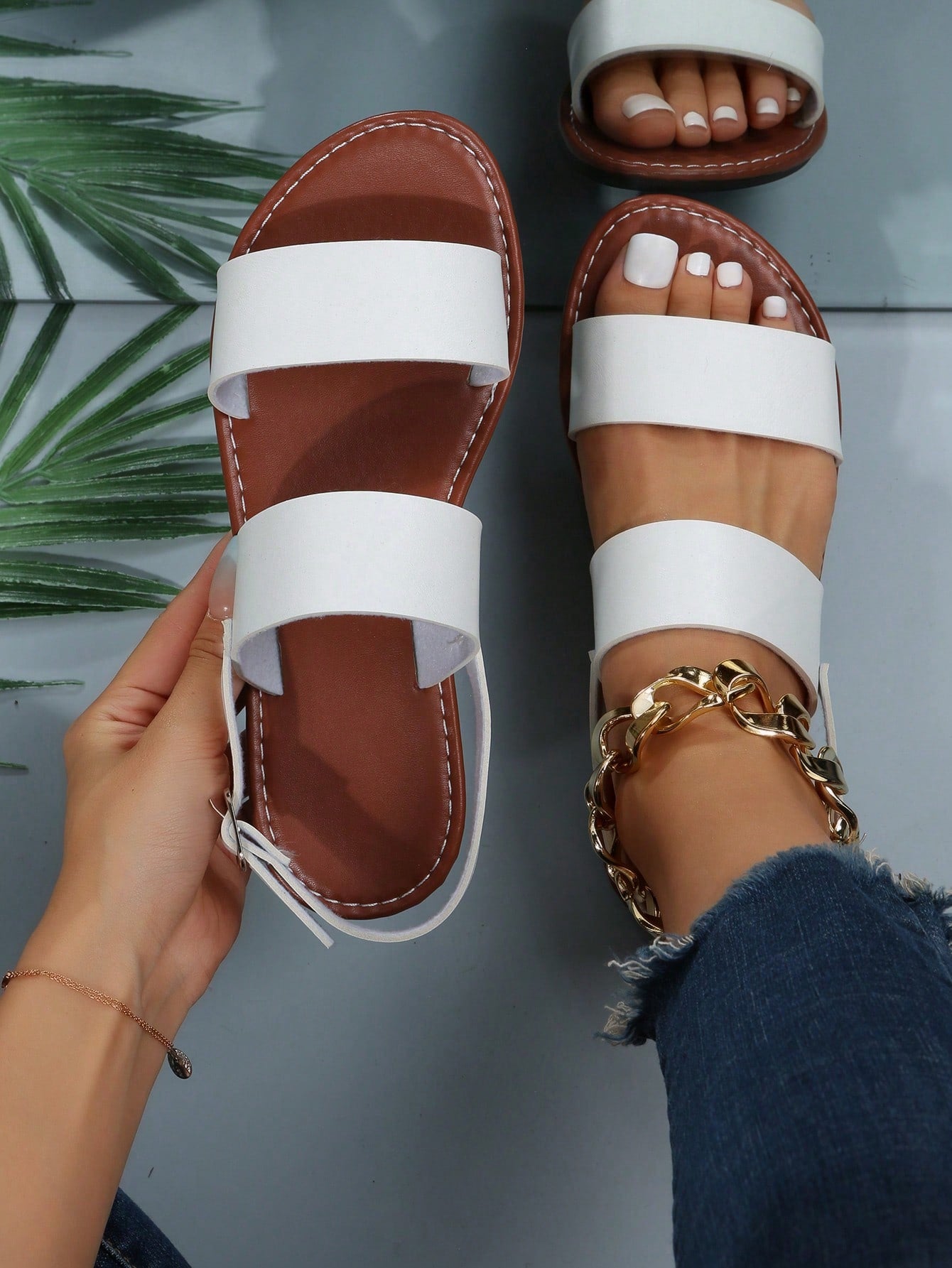 Casual Outdoors Comfy Sandals for Women, Twin Strap Plain Artificial Leather Open Toe Ankle Strap Sandals