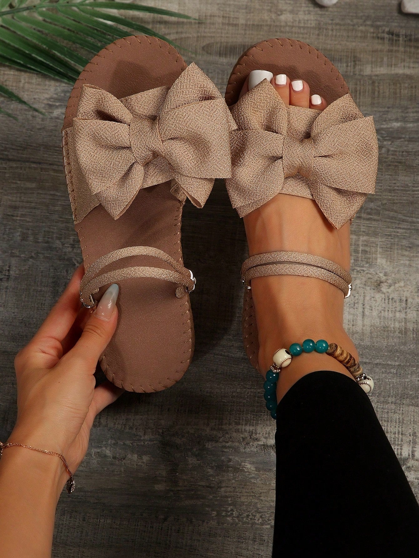 Preppy Slide Sandals For Women, Bow Decor Single Band Flat Sandals