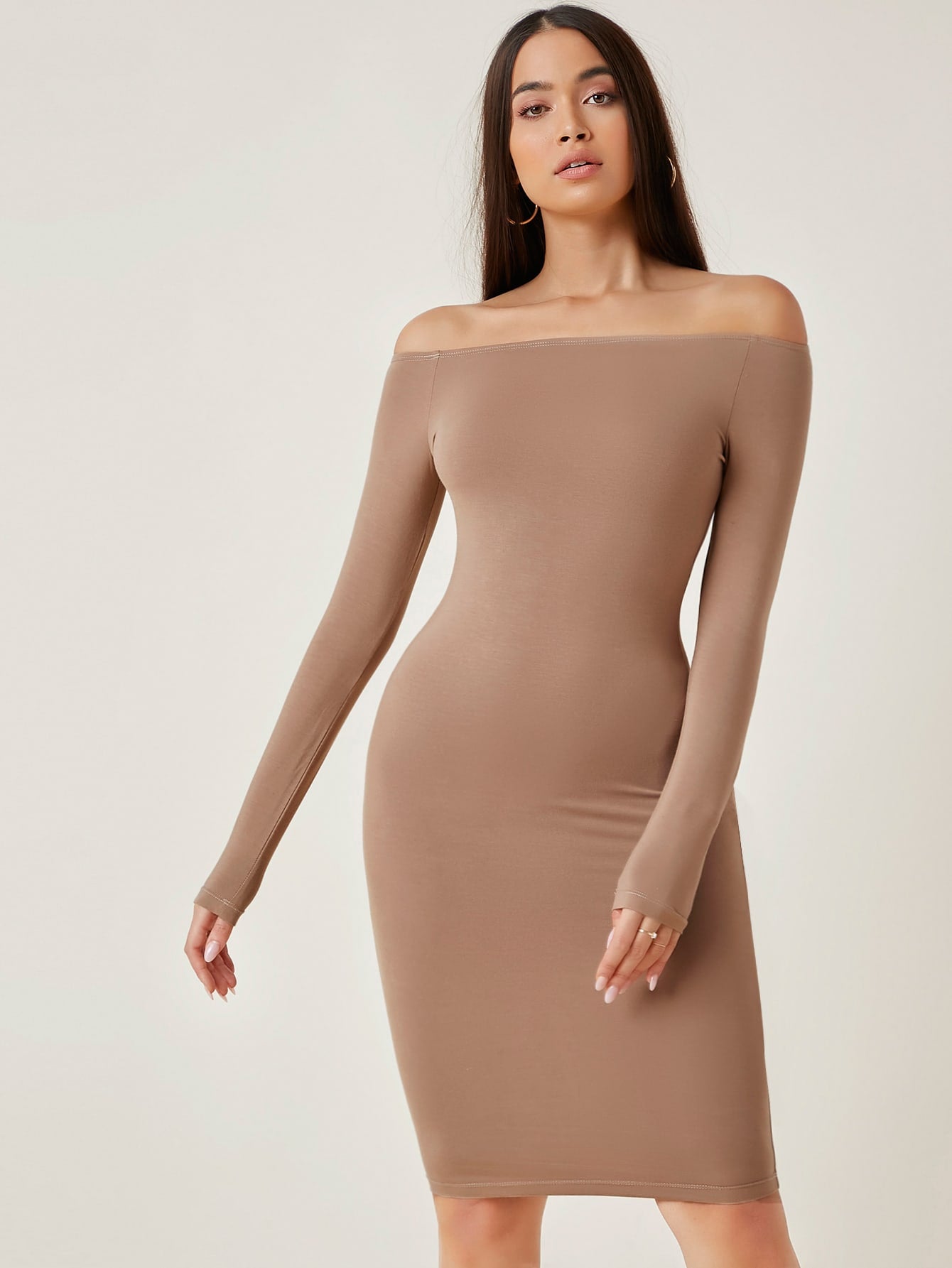 BASICS Solid Off Shoulder Bodycon Dress