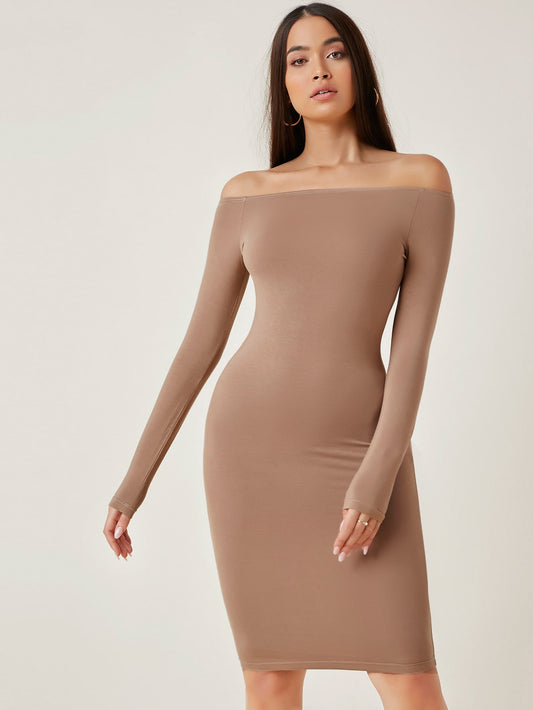 BASICS Solid Off Shoulder Bodycon Dress