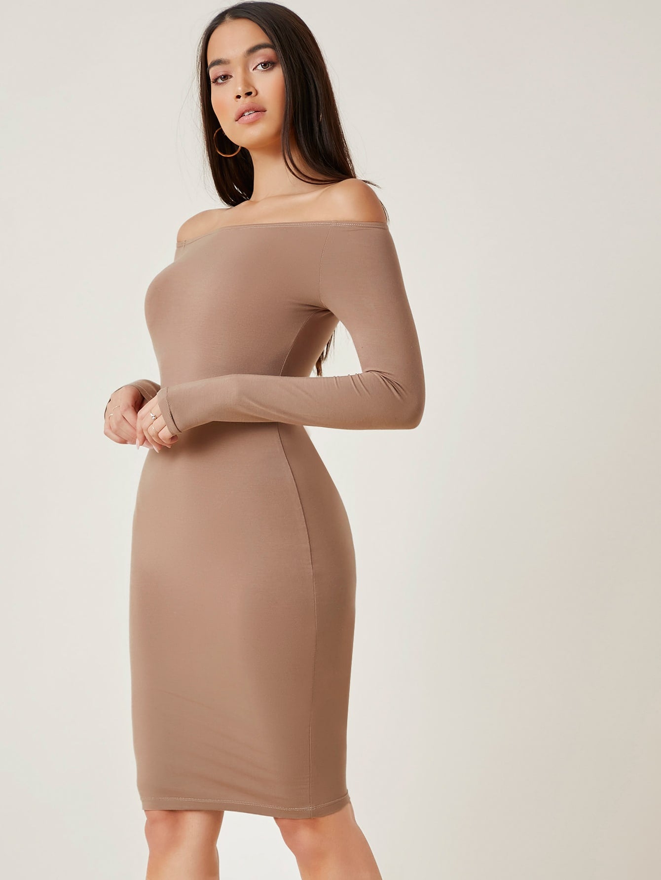 BASICS Solid Off Shoulder Bodycon Dress