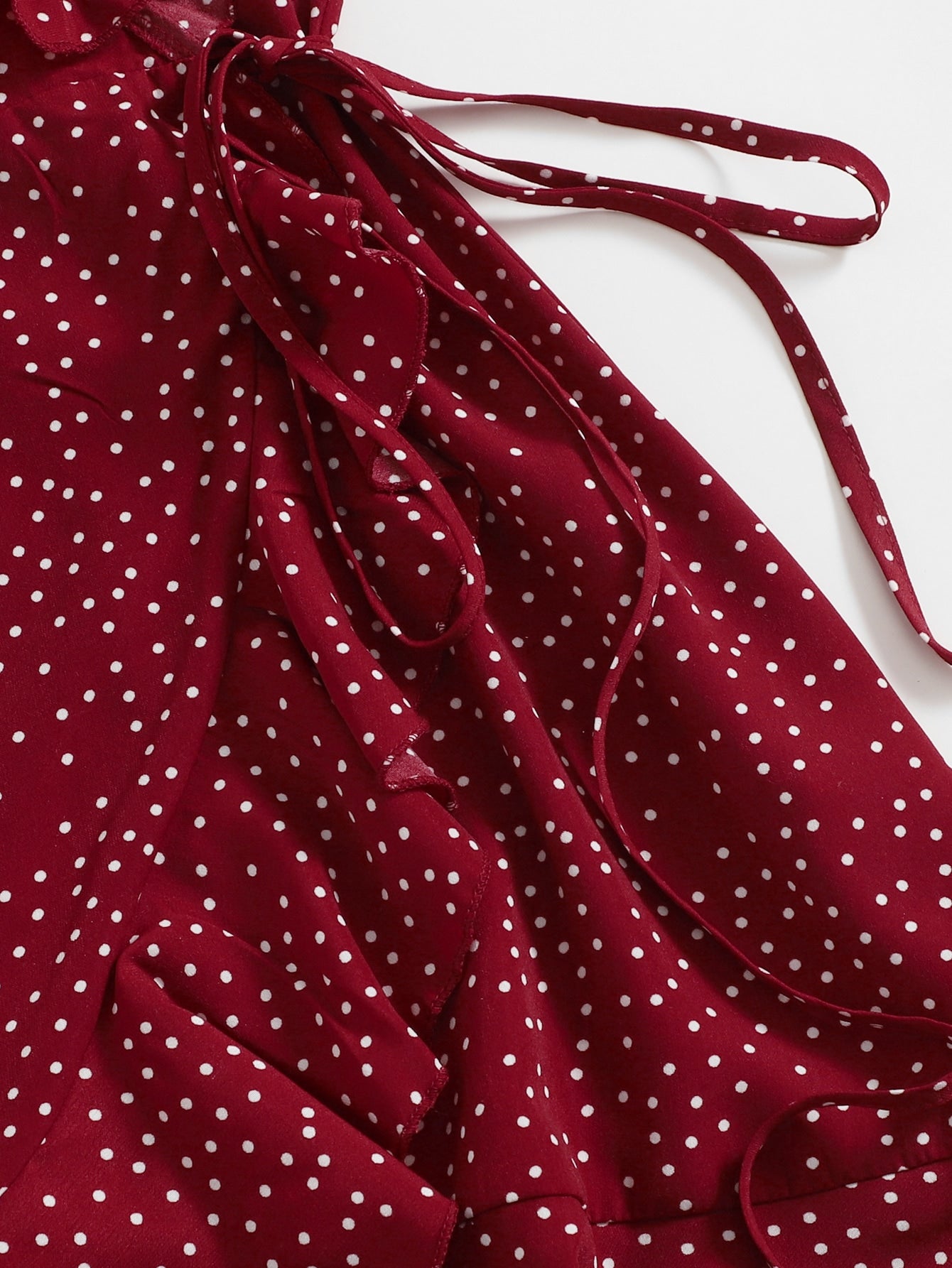 WYWH Polka Dot Knot Side Ruffle Trim Wrap Cami Dress