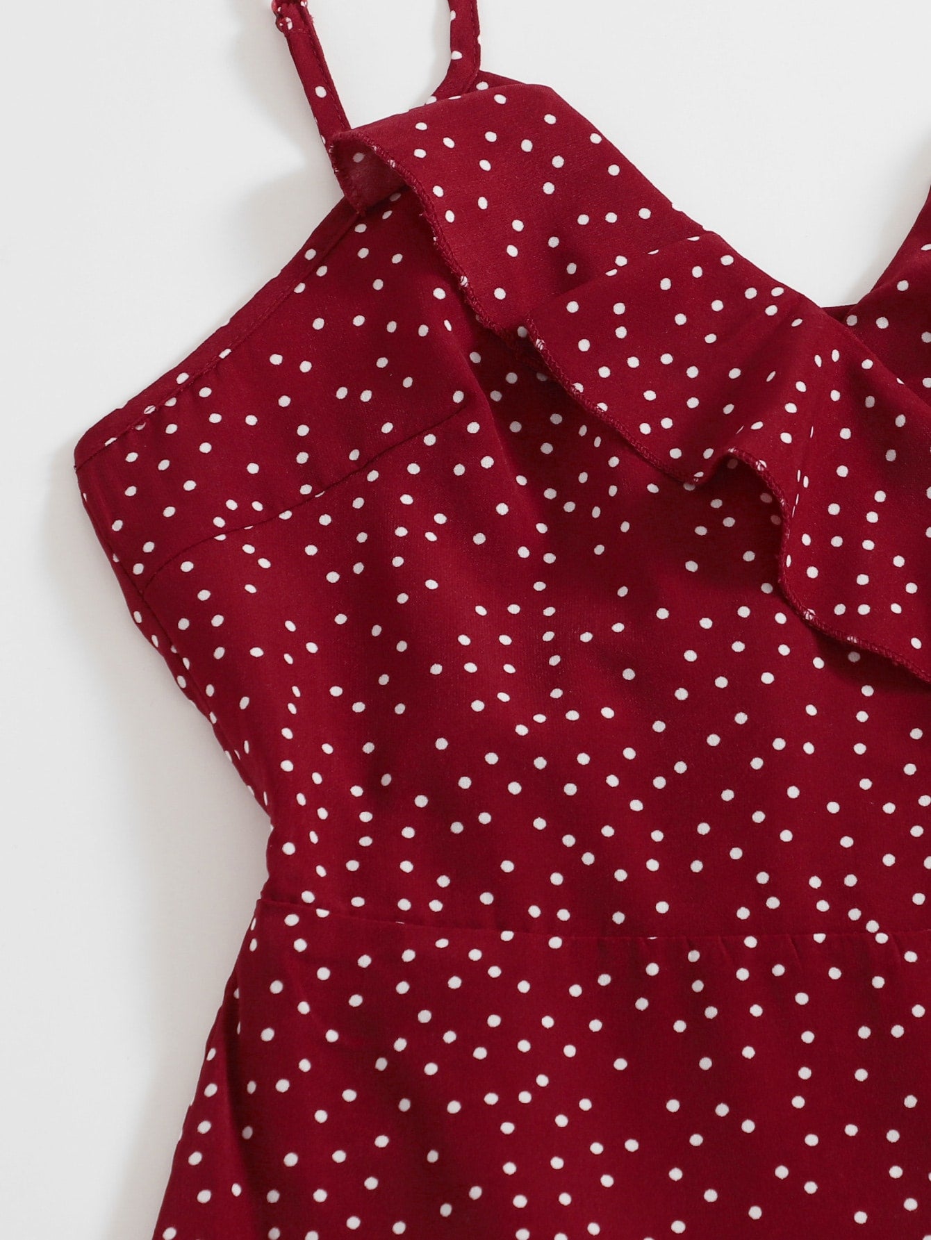 WYWH Polka Dot Knot Side Ruffle Trim Wrap Cami Dress