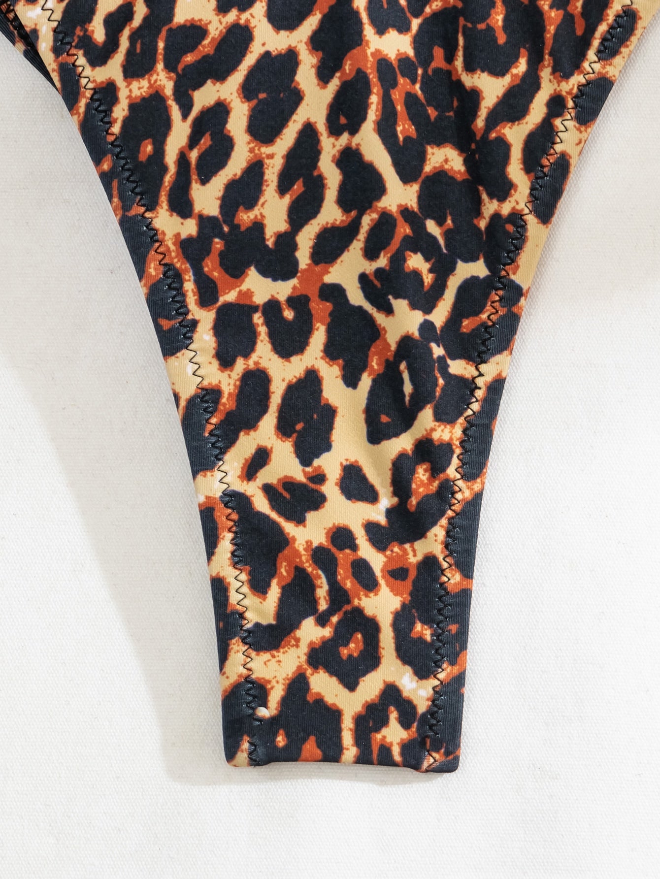 Swim Vcay Leopard Print Bikini Set Frill Trim Triangle Bra & Tie Side Bottom 2 Piece Swimsuit