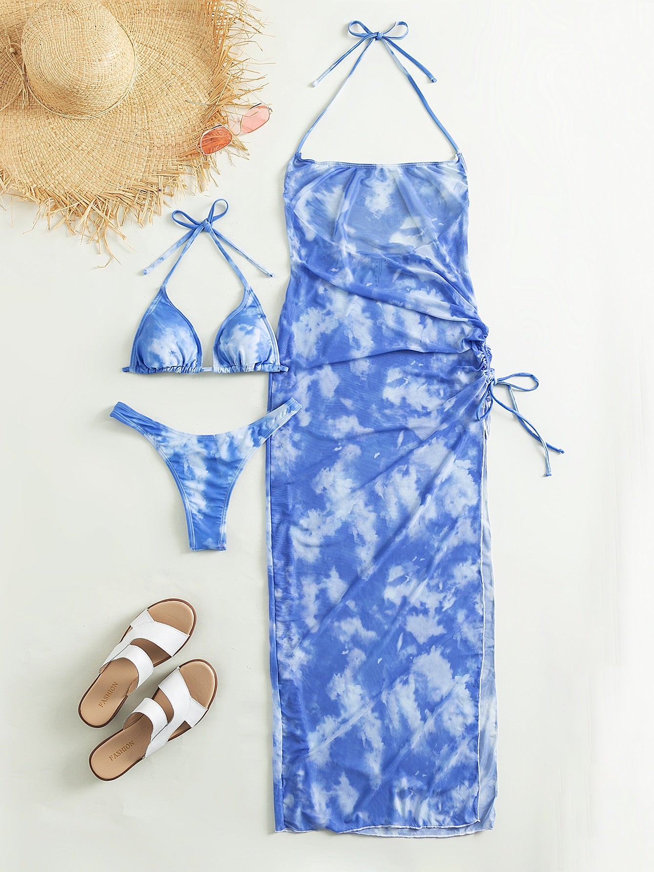 Swim Vcay 3pack Tie Dye Triangle Bikini Swimsuit & Cover Up