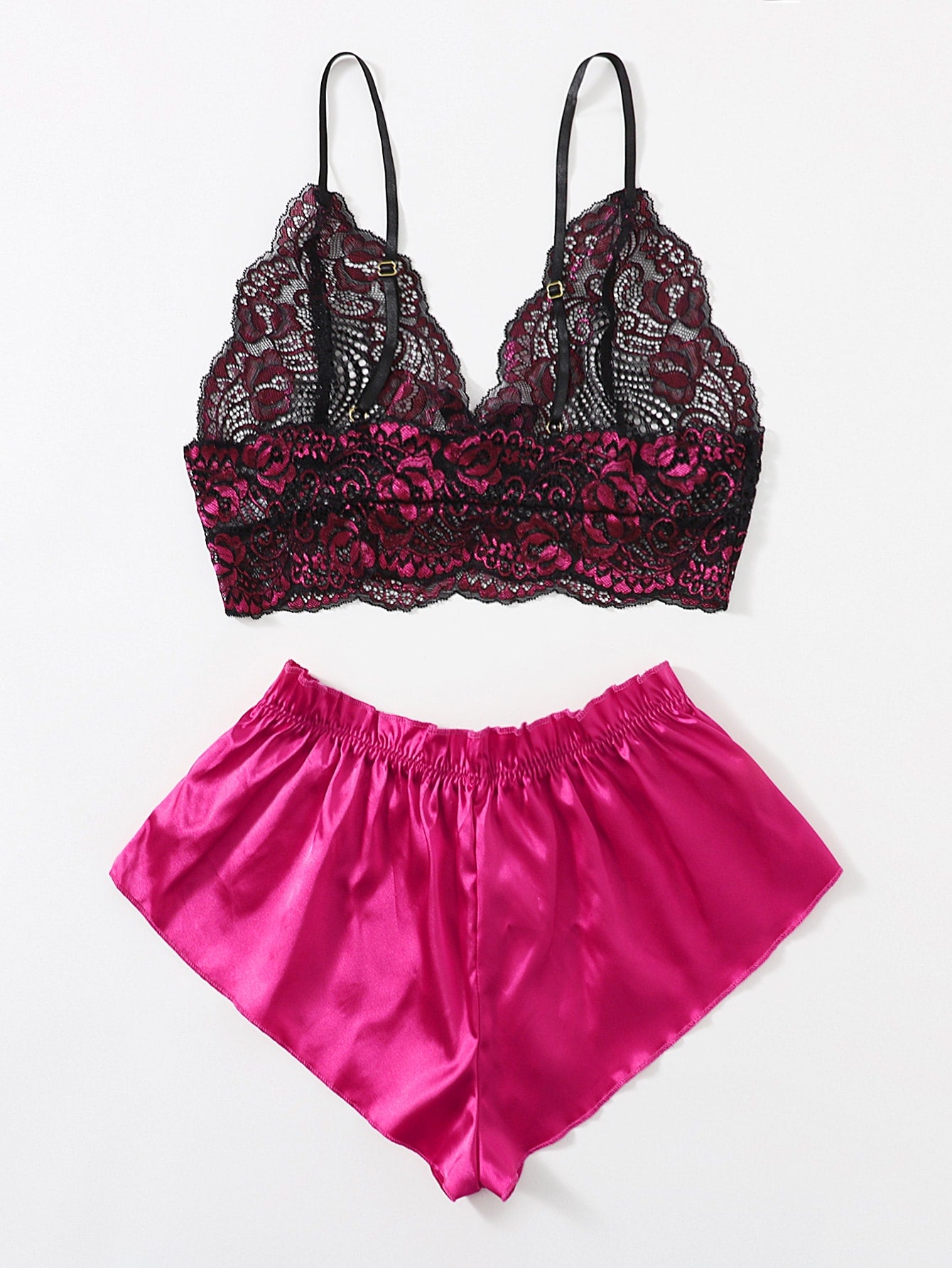 Floral Lace Bralette With Satin Shorts
