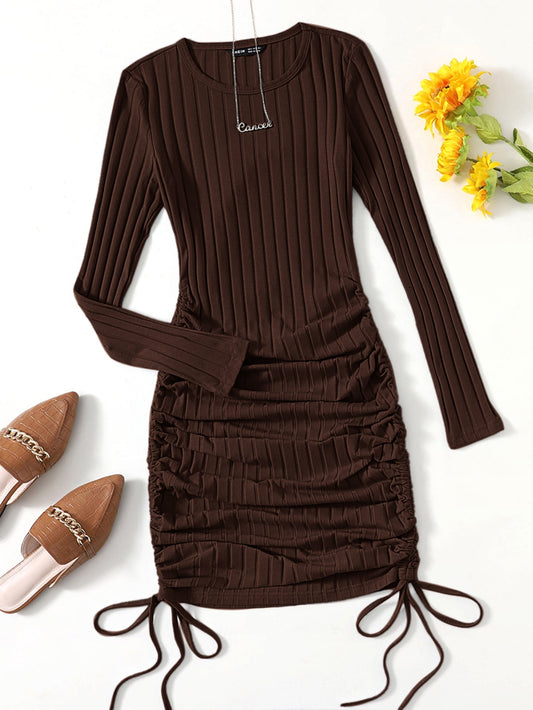 EZwear Drawstring Ruched Side Bodycon Dress