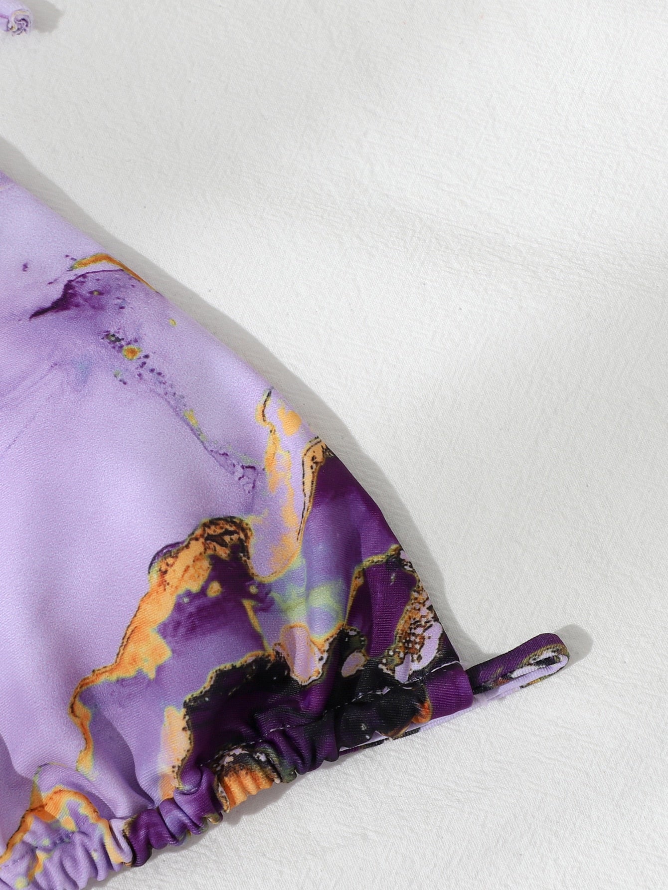 Swim Vcay Marble Print Bikini Set Halter Micro Triangle Bra Top & Thong & Cover Up Skirt 3 Piece Bathing Suit