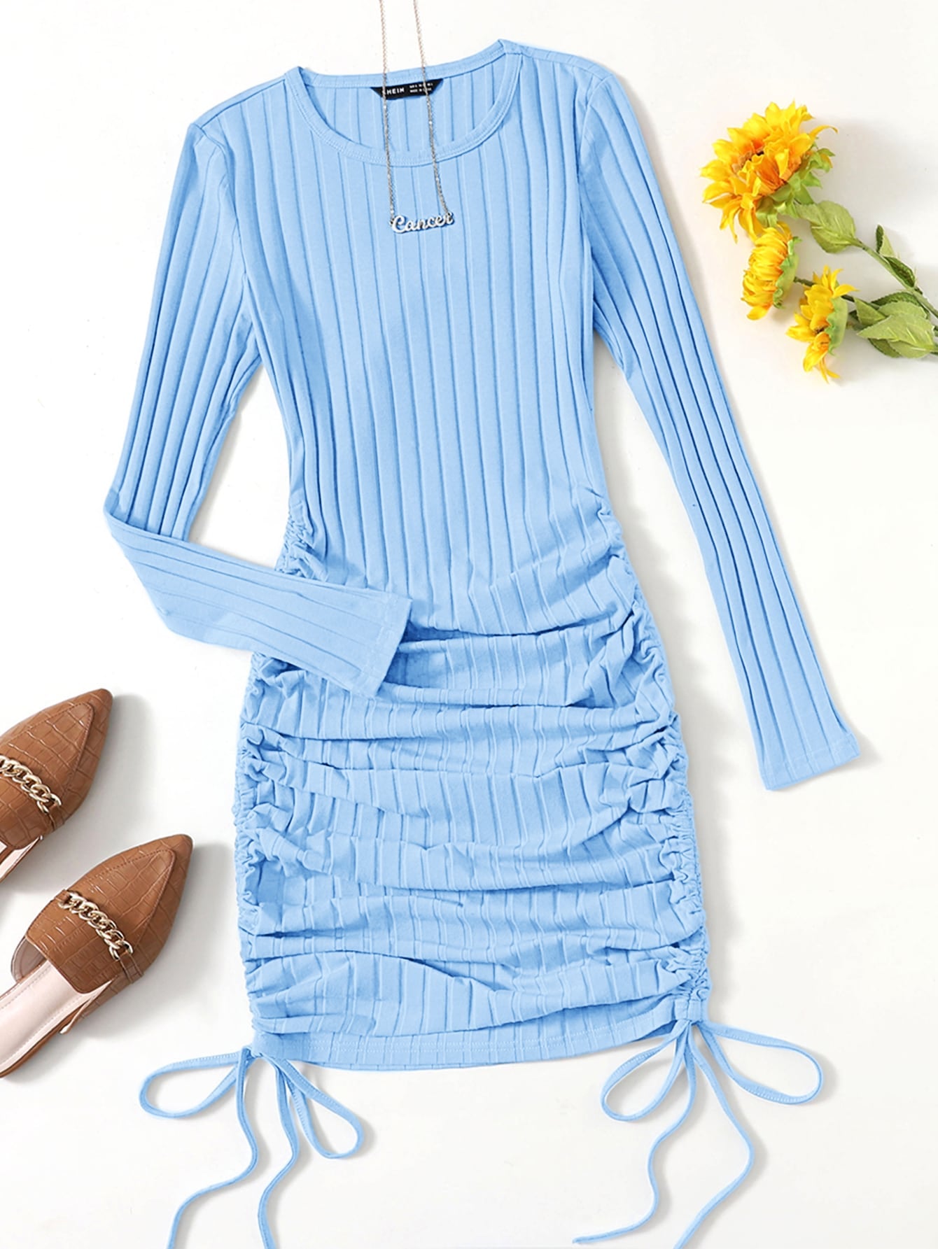 EZwear Drawstring Ruched Side Bodycon Dress