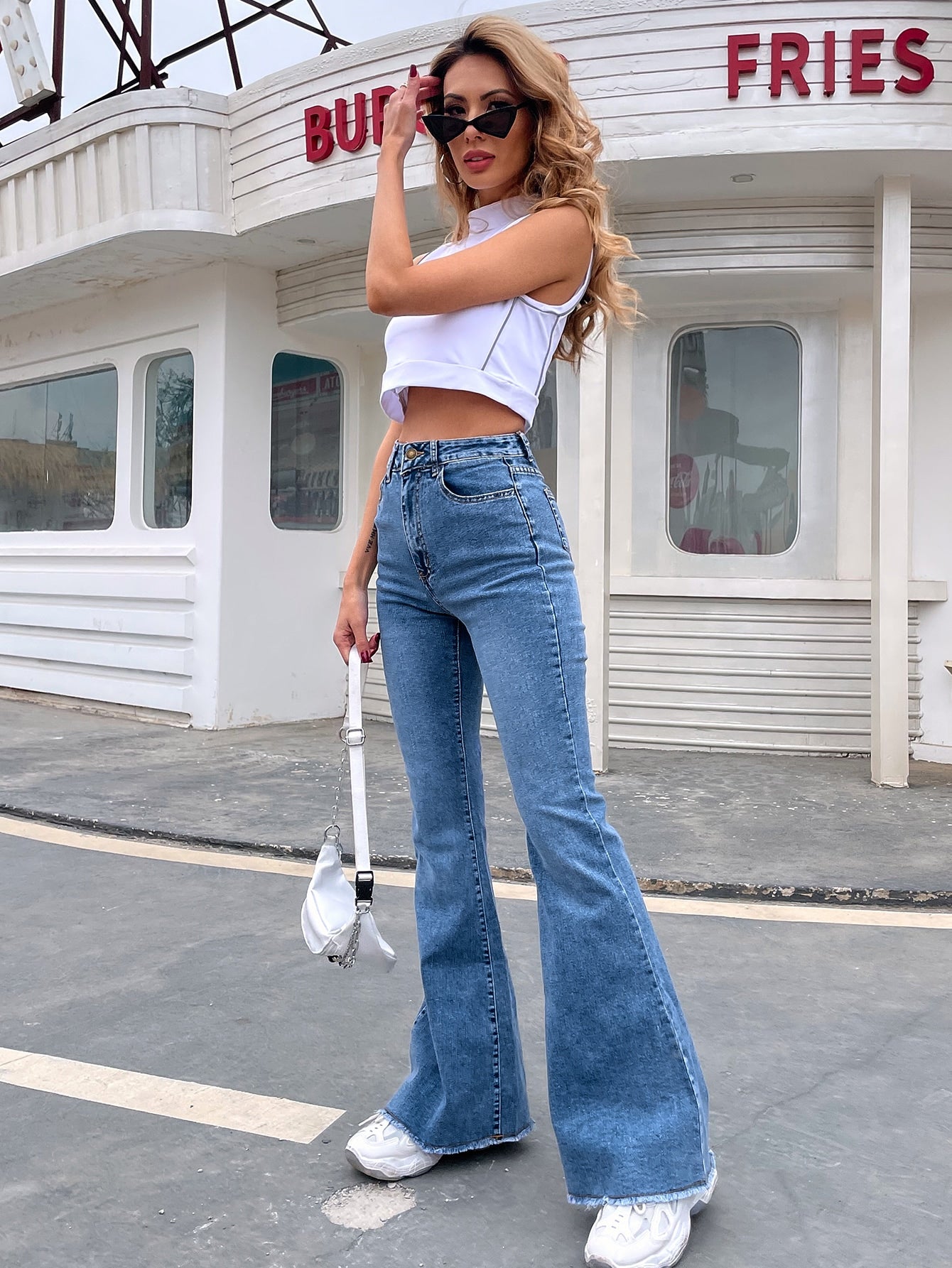 Frenchy High-rise Raw Hem Flare Jeans