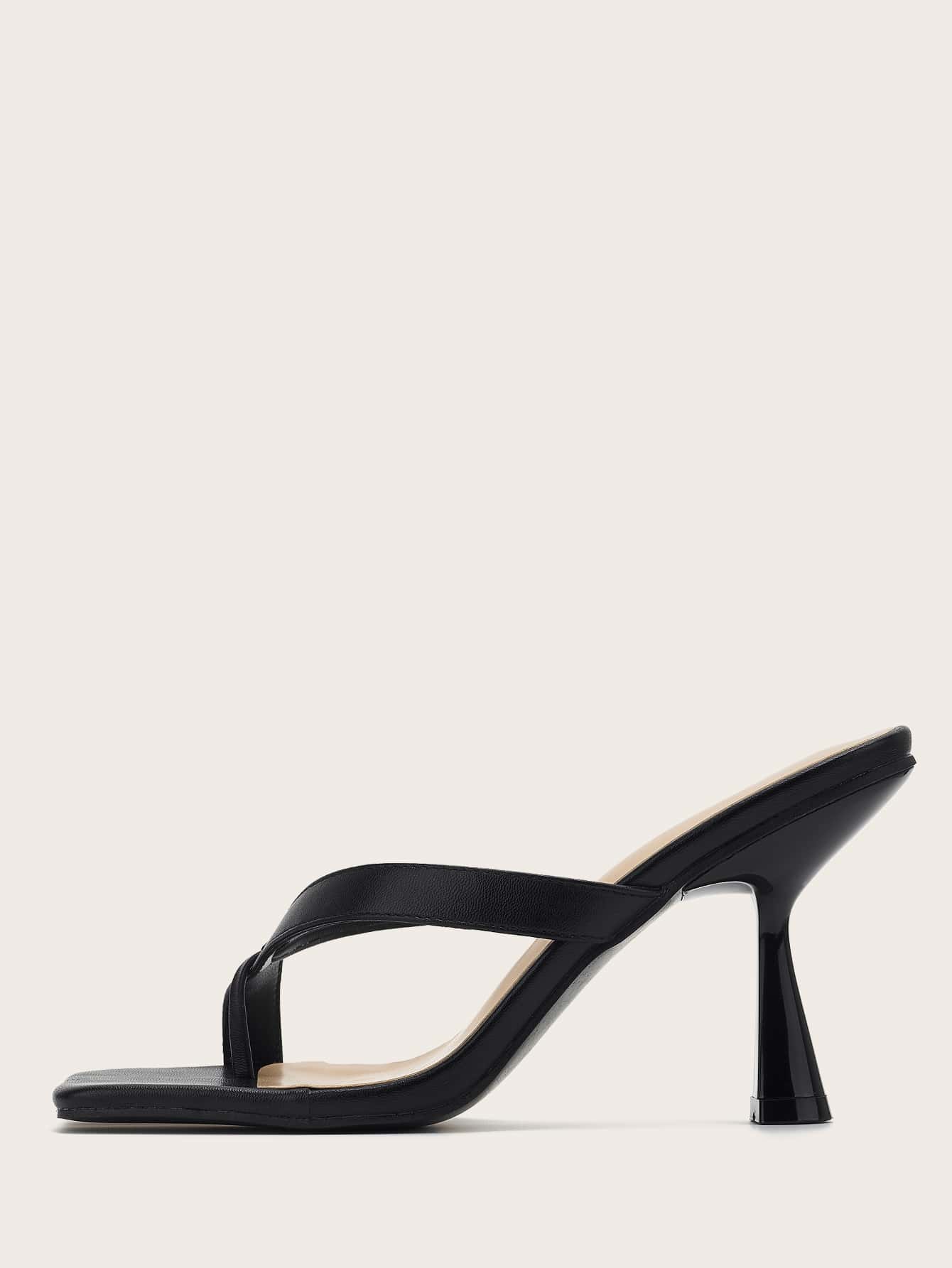 Women Minimalist Pyramid Heeled Thong Sandals, Fashion Summer Heeled Sandals