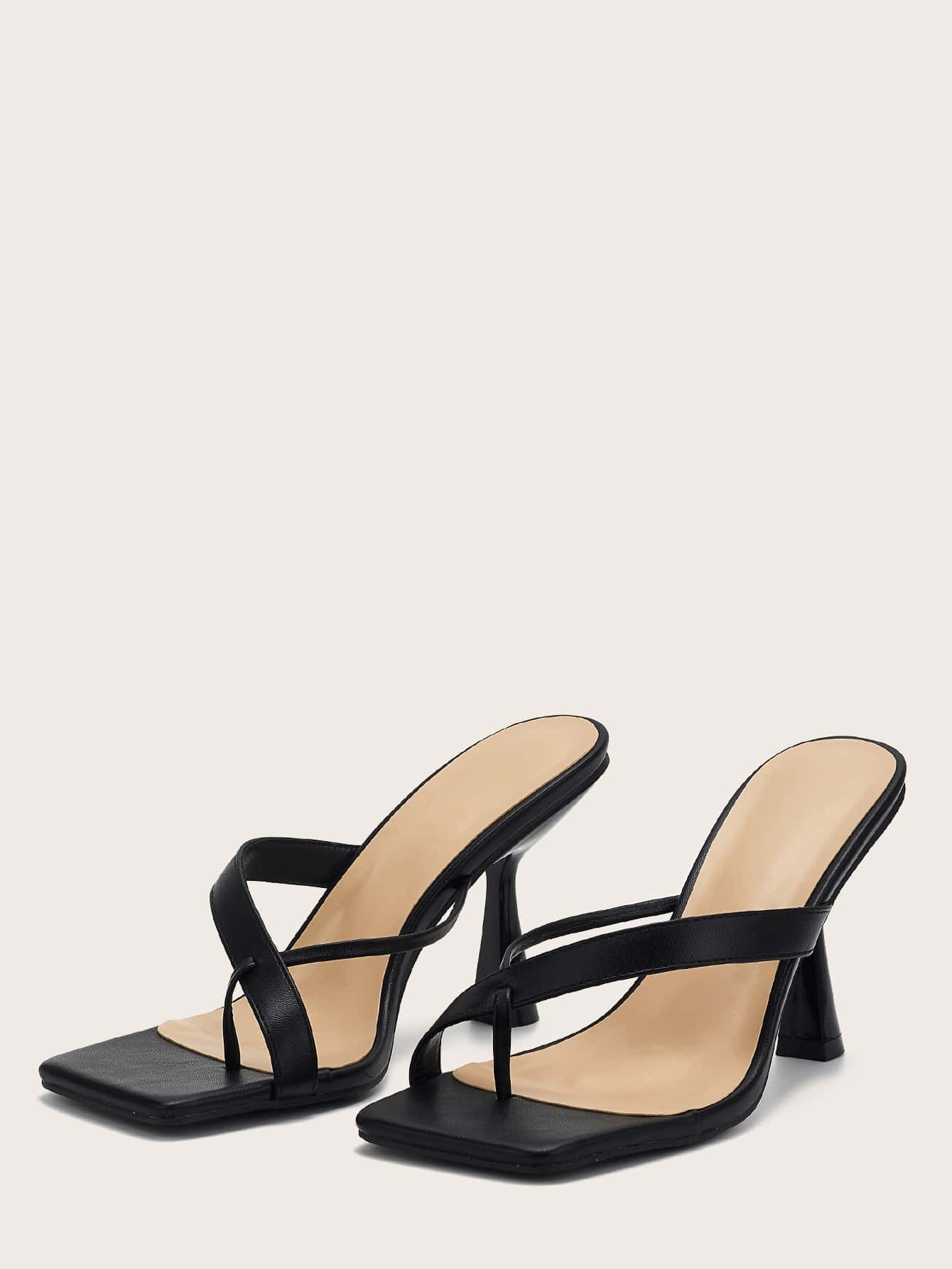 Women Minimalist Pyramid Heeled Thong Sandals, Fashion Summer Heeled Sandals