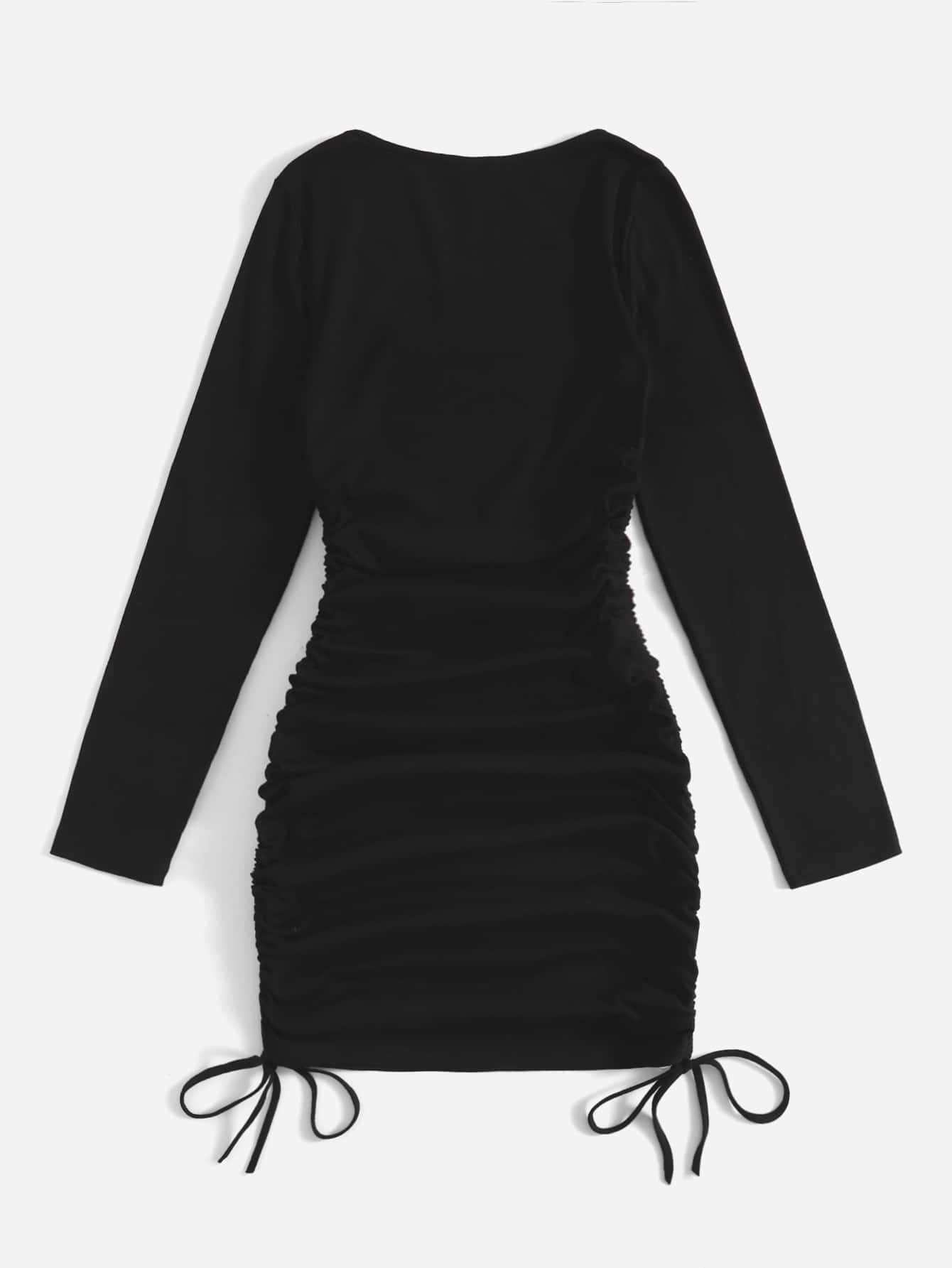 EZwear Scoop Neck Drawstring Side Bodycon Dress