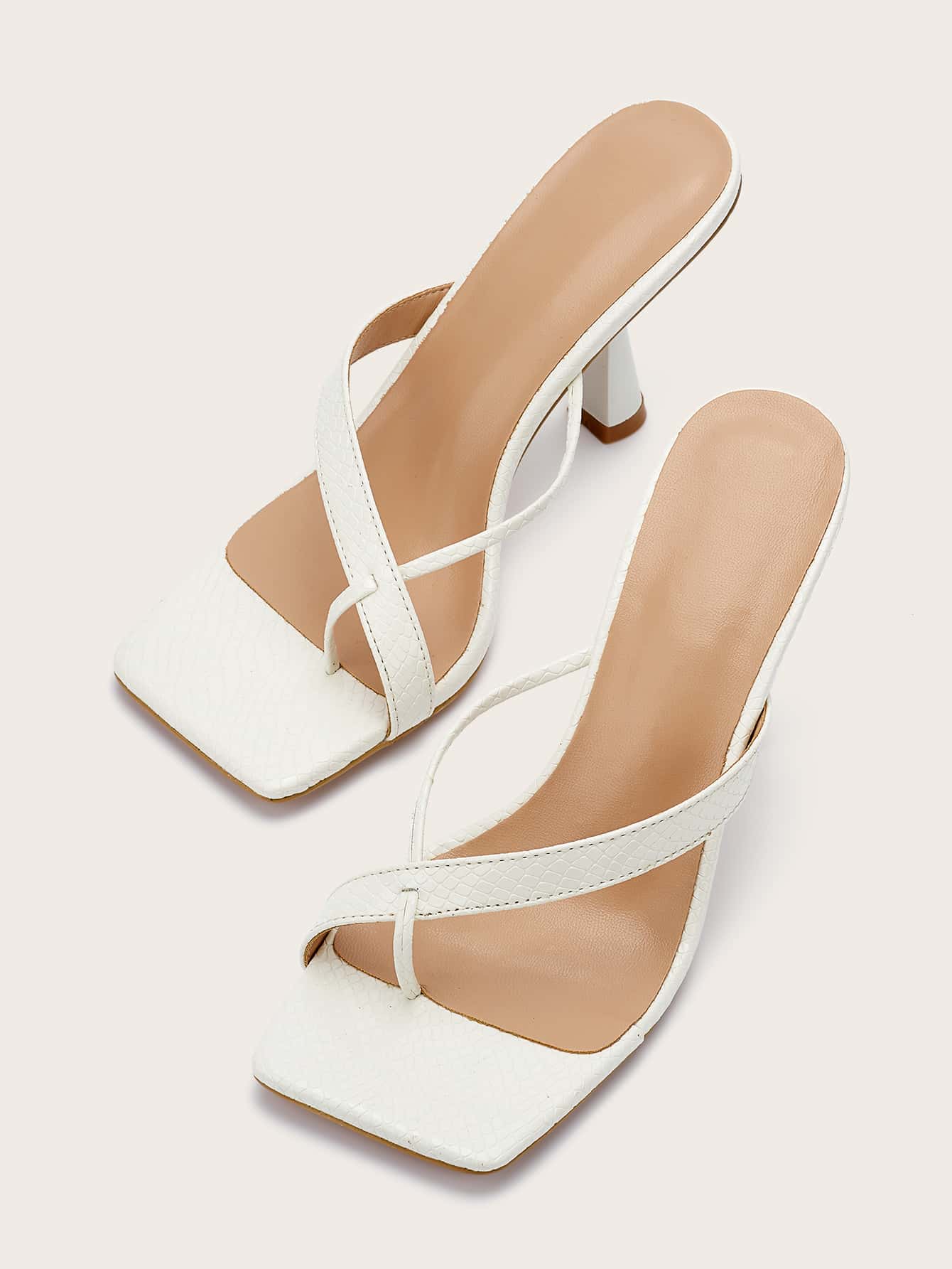 Women Minimalist Pyramid Heeled Thong Sandals, Fashion Summer Heeled Sandals